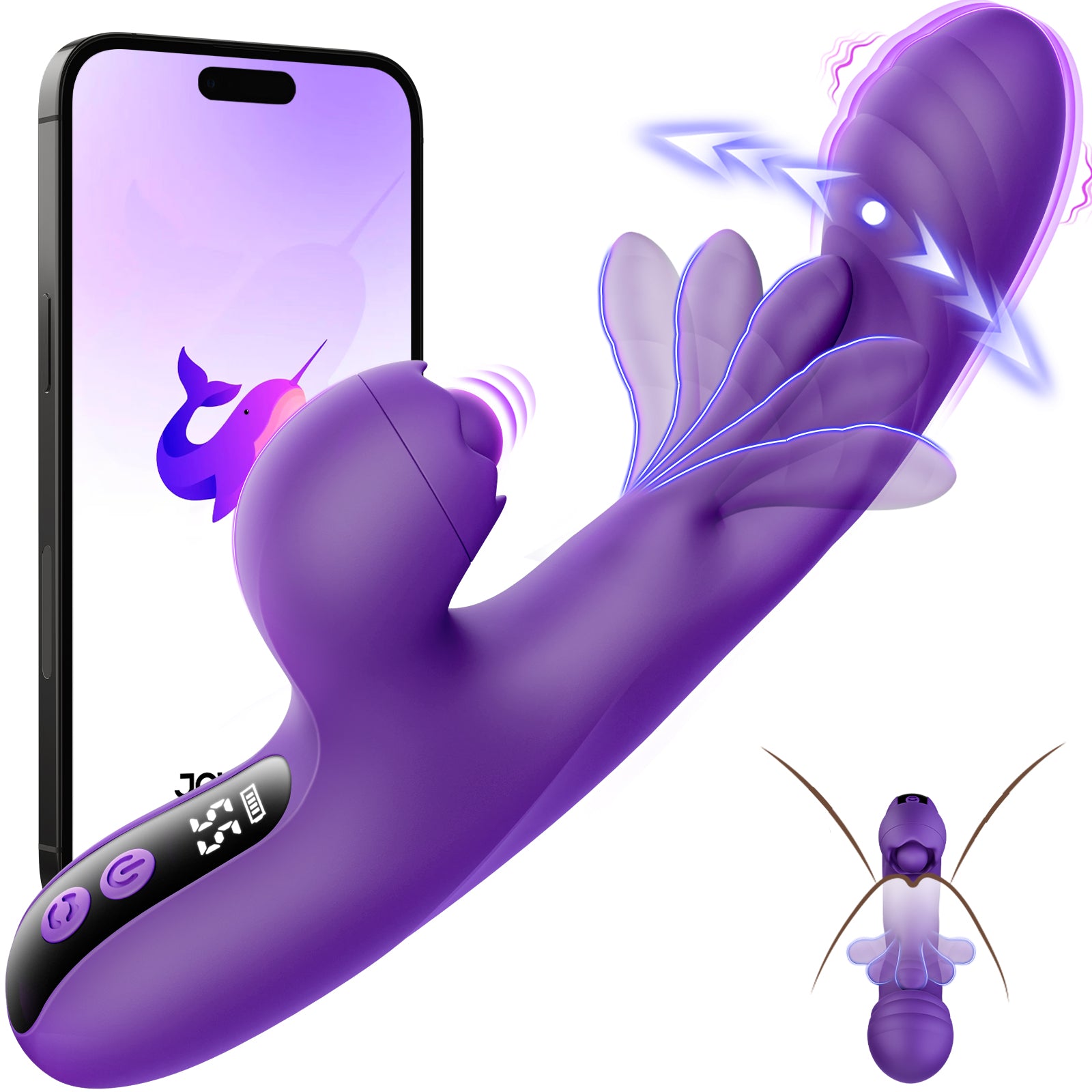 Flapping Vibrator G Spot Vibrator - 3 in 1 Rabbit Vibrator Women Sex Toys with 5 Flapping, Tapping & Vibrating Modes, Thrusting Female Vibrator Sex Toy LCD Display Adult Toys for Couples