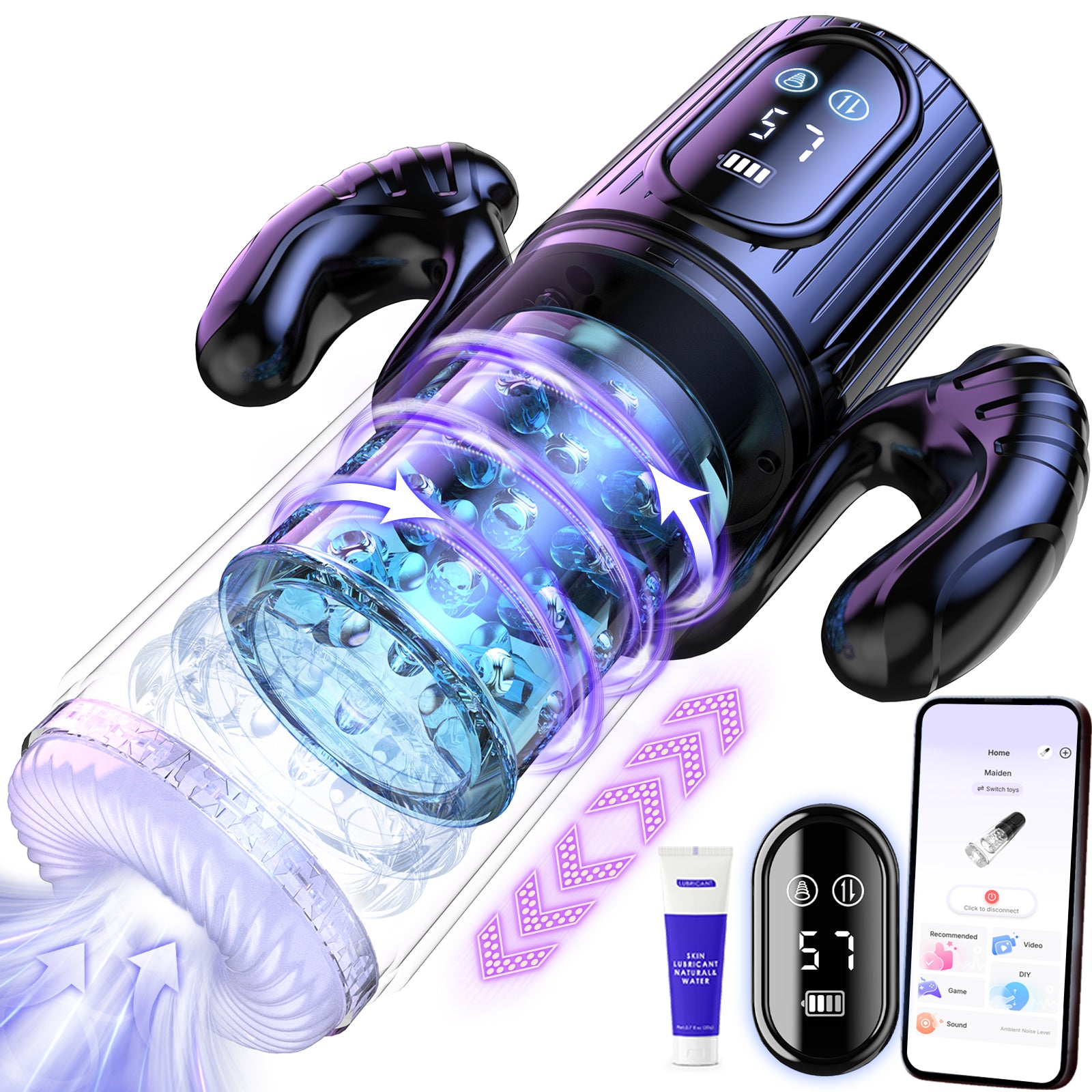 Male Masturbator Penis Pump Male Sex Toys for Men Sex Toy Adult Toys Pocket Pussies with 7 Thrusting 7 Rotating 5 Sucking Modes, Masturbation Stroker Pumps & Enlargers LCD with Handle APP Control
