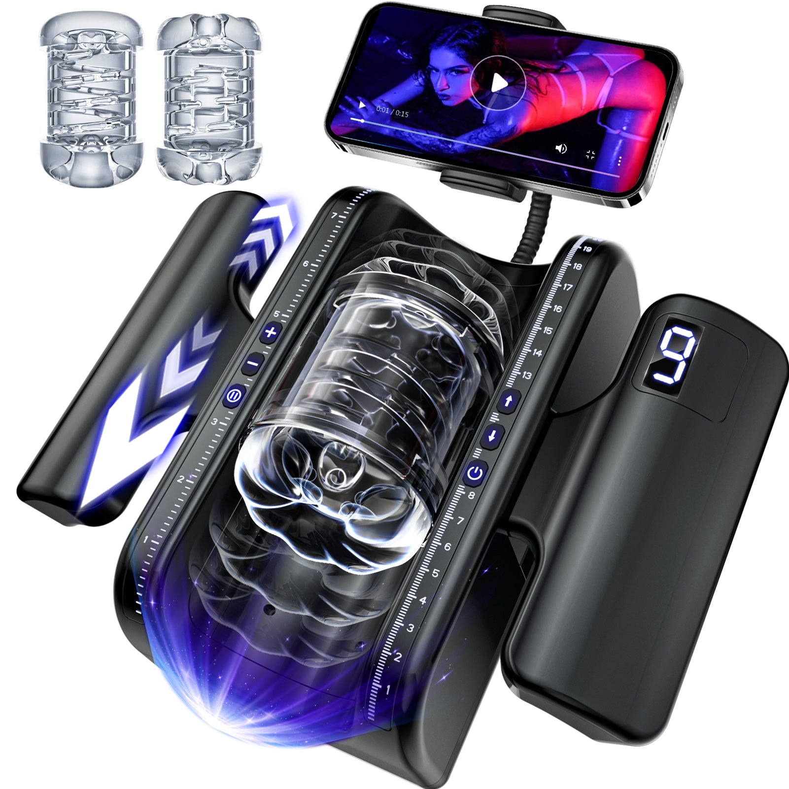 Male Masturbator Sex Toys for Men - EINSEO Pocket Pussy Adult Toys with 7.8in Adjustable Thrusting Length & 9 Speeds, LCD Male Sex Toy Hands Free Masturbators with 2 Sleeves & Phone Stand Male Stroker