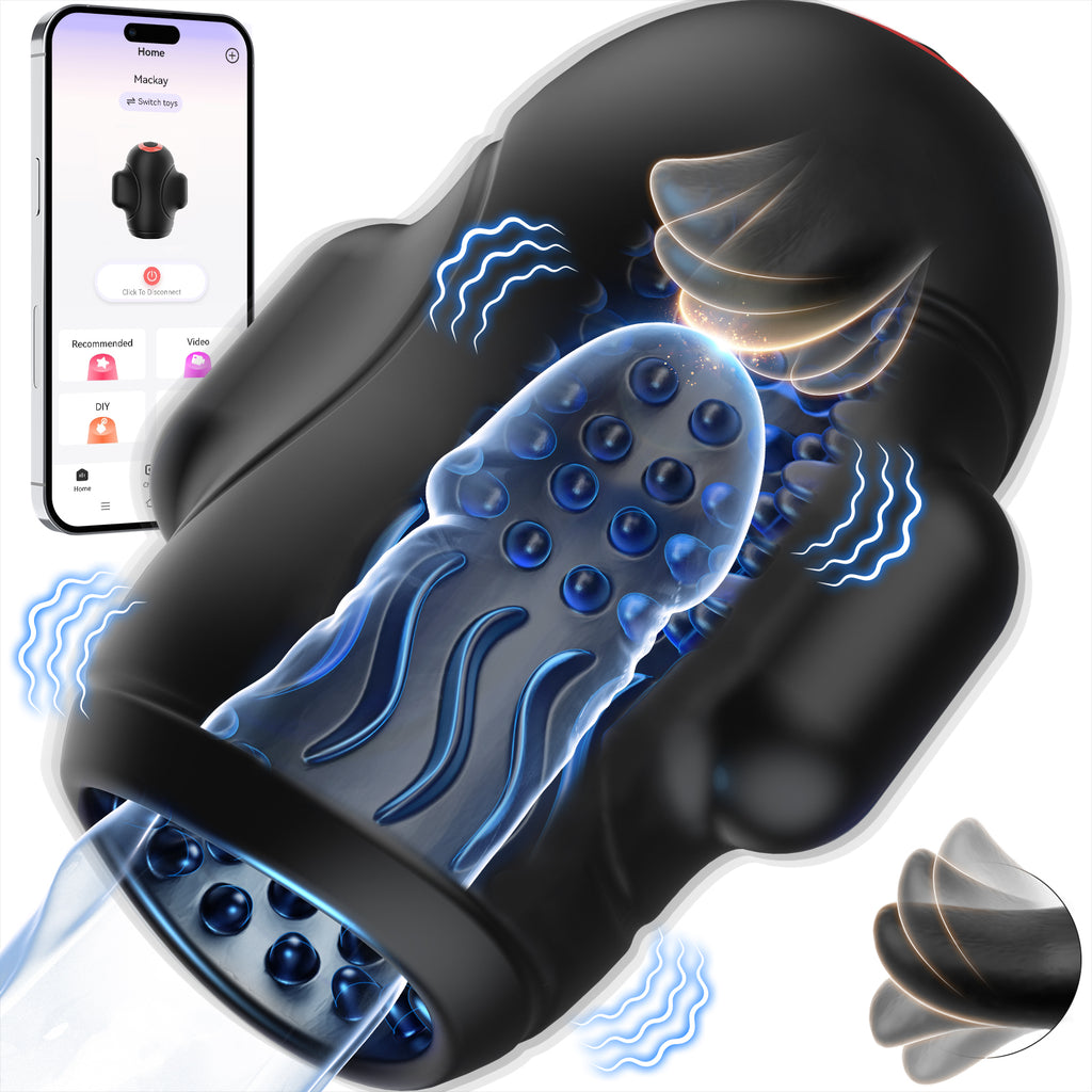 Male Maturbator Sex Toys for Men Glans Trainer - baiwatt Male Sex Toy with 10 Licking Vibrating Blowjob & 3 Motors Stroker & Global Social App for 360° Pocket Pussy Sleeve Wrap, Adult Sex Toy for Men