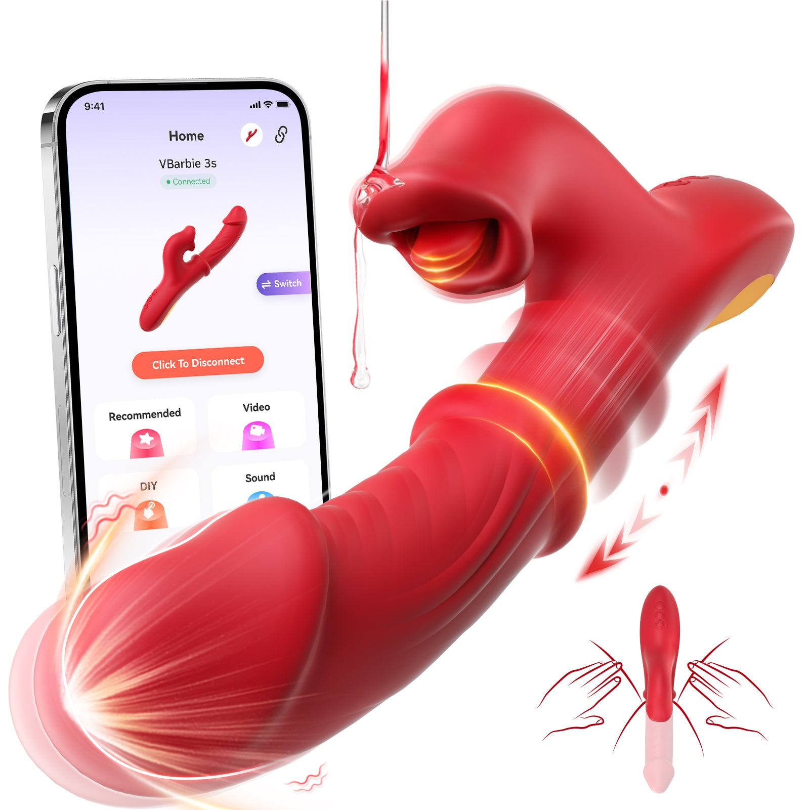 Thrusting Vibrator Sex Toys, Dildos Adult Sex Toy for Women G Spot Vibrator with Sliding Ring 7 Thrusting Dildo & 10 Tongue Licking 10 Vibrating Modes, Rabbit Vibrators for Female Couples Games