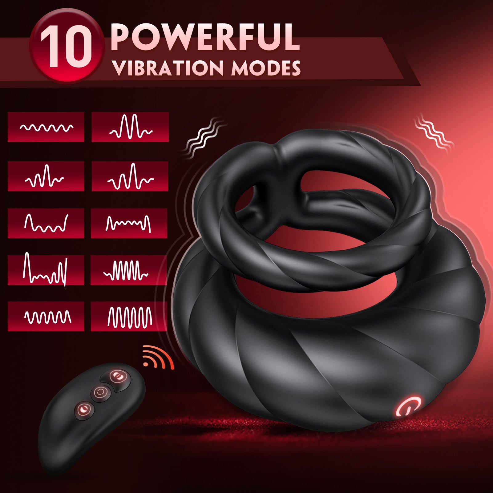 Vibrating Cock Ring Sex Toys for Men - Penis Ring Vibrator with 10 Vibrations, Adult Male Sex Toy for Longer Harder Stronger, Double Penis Vibrators, Couples Mens Male Adult Sex Toys & Games