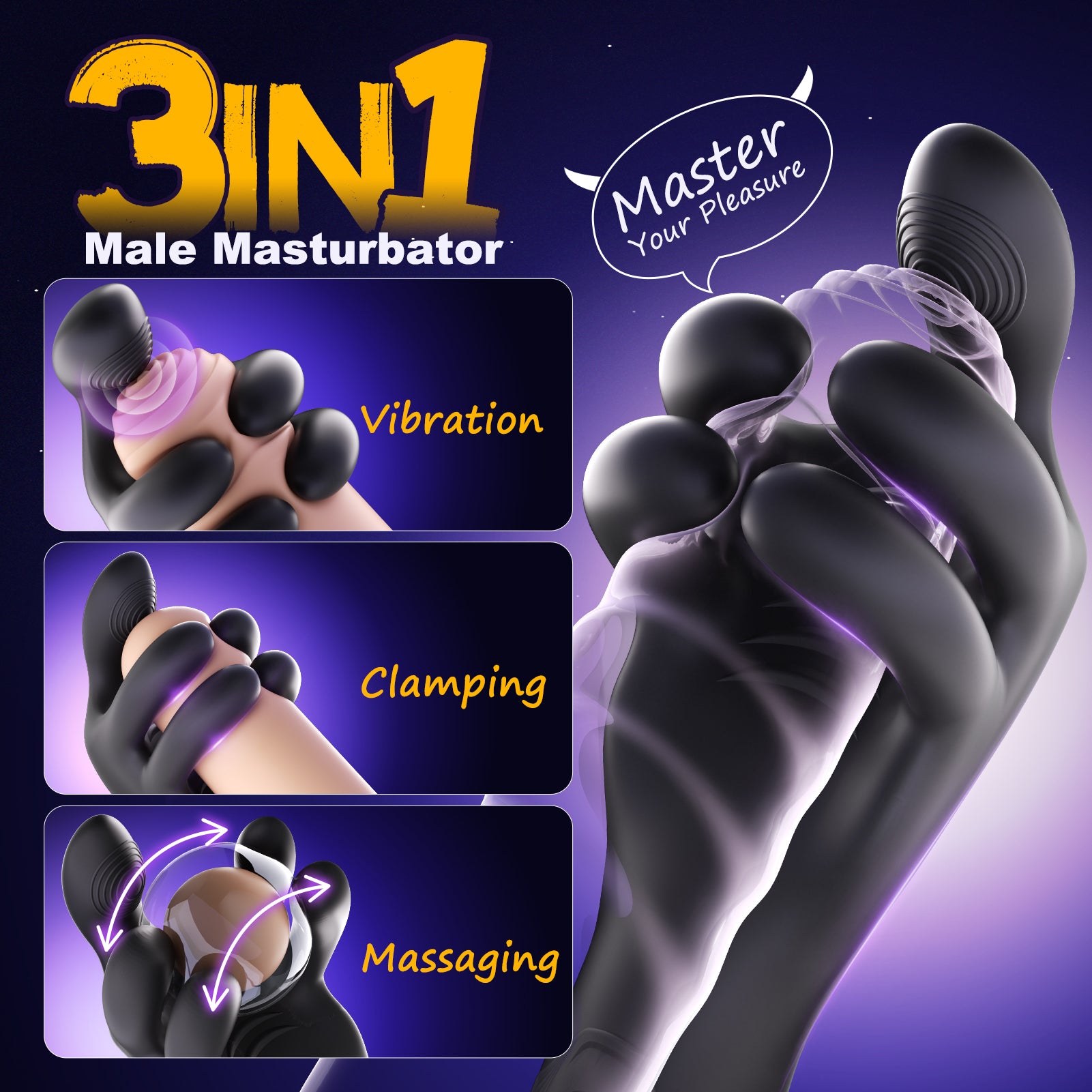 Male Sex Toys for Men Masturbators - baiwatt Tentacle Penis Vibrator Stroker with 10 Clamping & 10 Vibrating Modes for 360° Blowjob Training Wrap, Male Masturbator Mens Adult Sex Toys for Men Couples