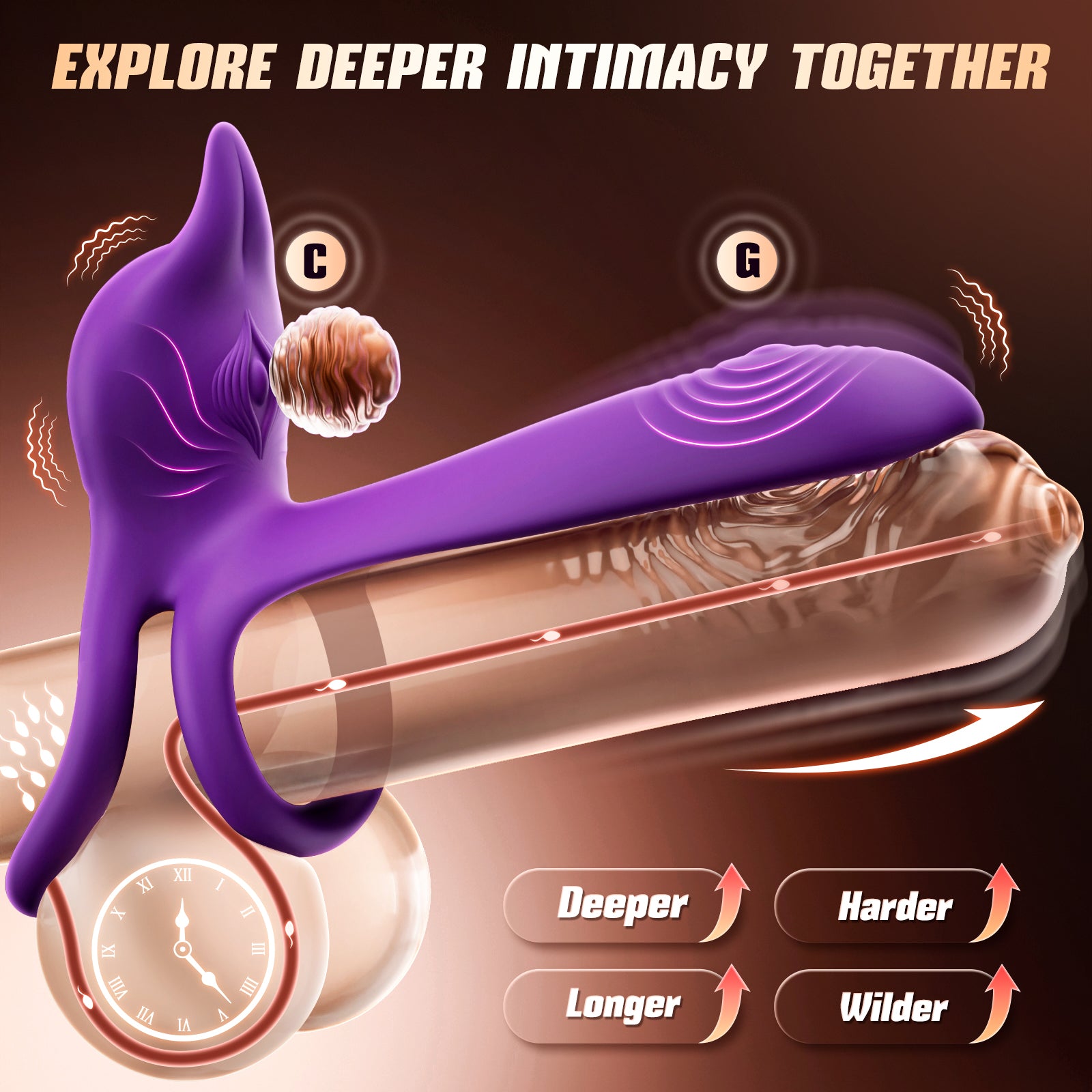 Vibrating Cock Ring Couples Sex Toys - MOOLIGIRL Dual Penis Ring Vibrator with Fox-Shaped Clitoral Stimulator & 4.6in G Spot Vibrator, 10 Vibration Modes Adult Toys for Men Women, Female Male Sex Toy