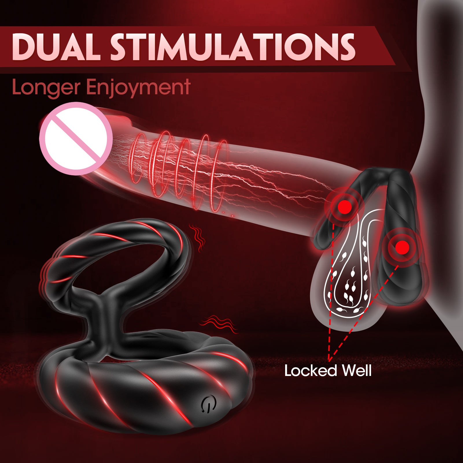 Vibrating Cock Ring Sex Toys for Men - Penis Ring Vibrator with 10 Vibrations, Adult Male Sex Toy for Longer Harder Stronger, Double Penis Vibrators, Couples Mens Male Adult Sex Toys & Games