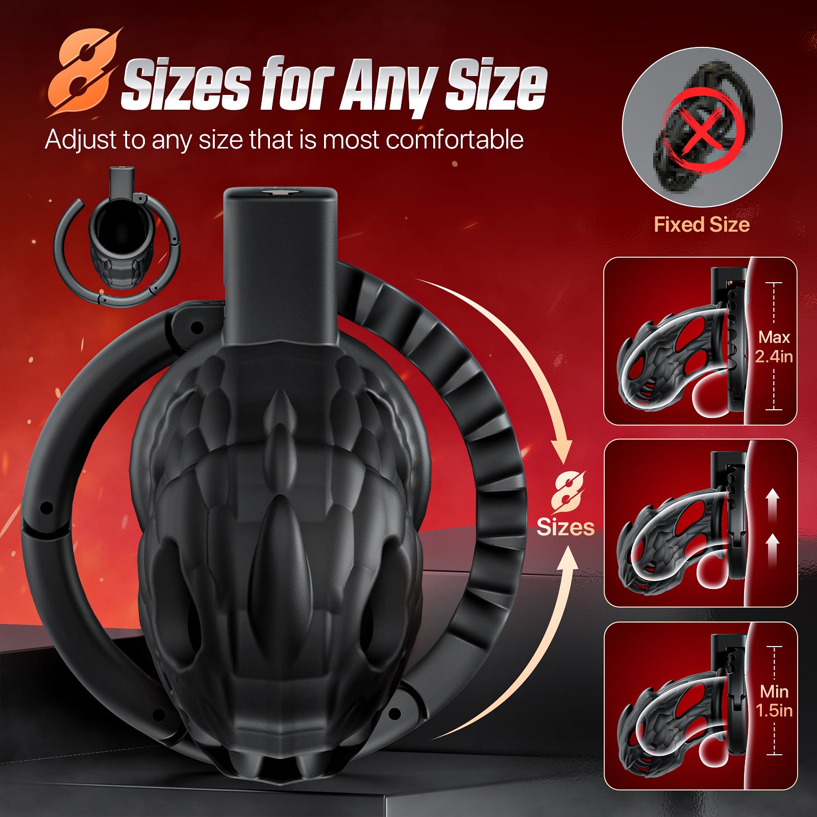 Male Chastity Cage, Large Lightweight Chastity Device with Adjustable 8 Sizes and Invisible Lock, Man Penis Exercise Bondage Gear & Accessories Sex Toys for Men Female Adult Toy
