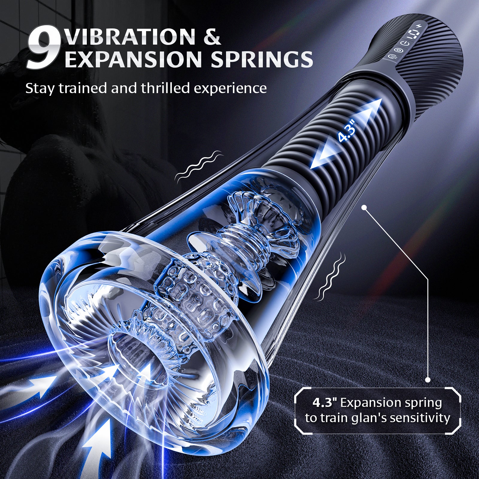 Male Masturbator Penis Pump Enlarger - Transparent Visual Male Sex Toys for Men, APP Control Vibrating Spring & Vacuum Suction with 2 Replaceable Sleeves & 6 Penis Rings for Masturbation Glans Trainer