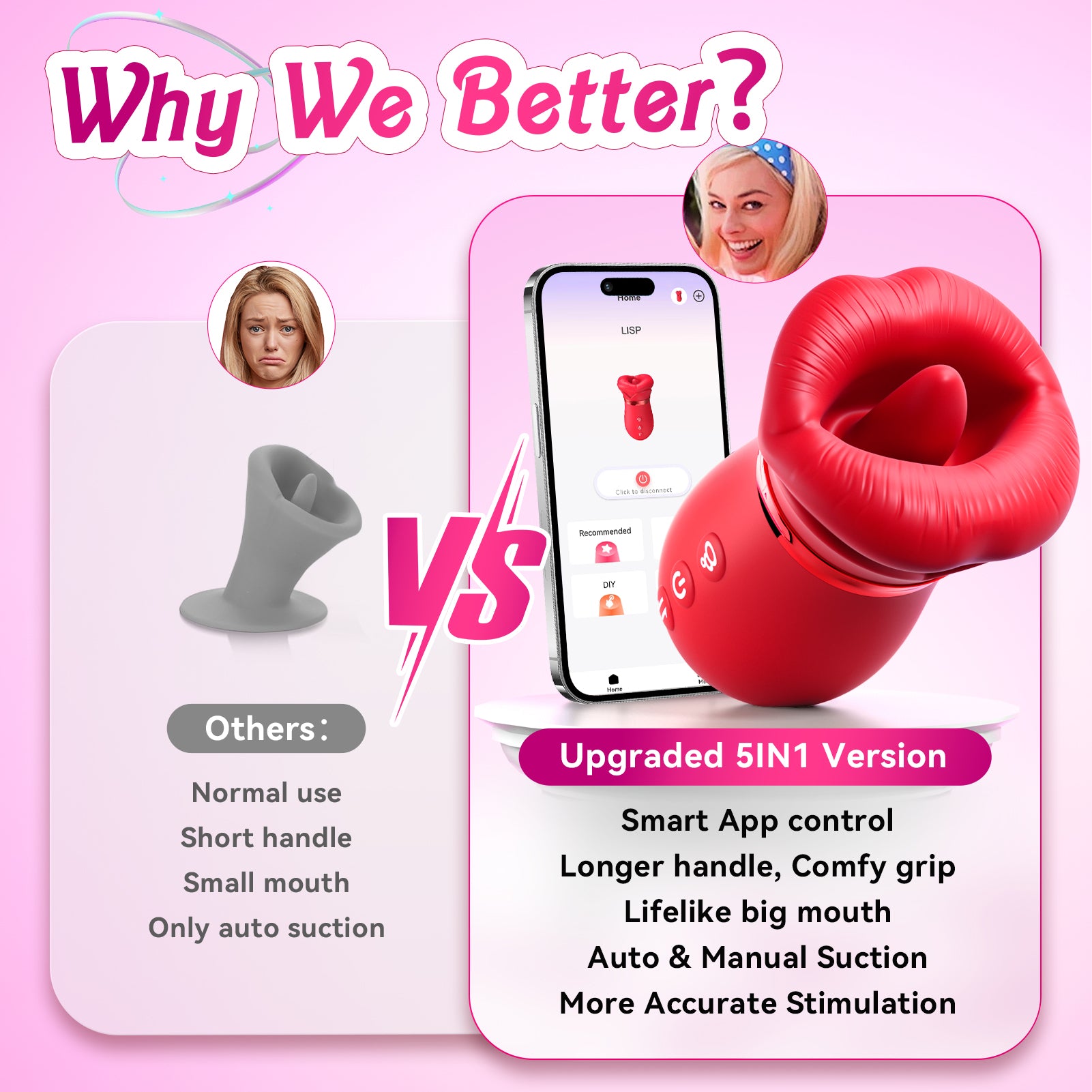 Vibrator Adult Sex Toys for Women - Sovokn 5IN1 Mouth Sucking Vibrator Rose Sex Toy, 10 Tongue Licking, 3 Auto & 1 Manual Sucking Adult Toys New APP, Anal Clit Nipple Vibrators Female Couples Sex Toys
