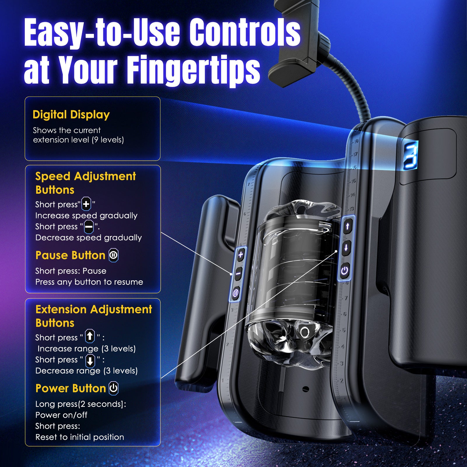 Male Masturbator Sex Toys for Men - EINSEO Pocket Pussy Adult Toys with 7.8in Adjustable Thrusting Length & 9 Speeds, LCD Male Sex Toy Hands Free Masturbators with 2 Sleeves & Phone Stand Male Stroker