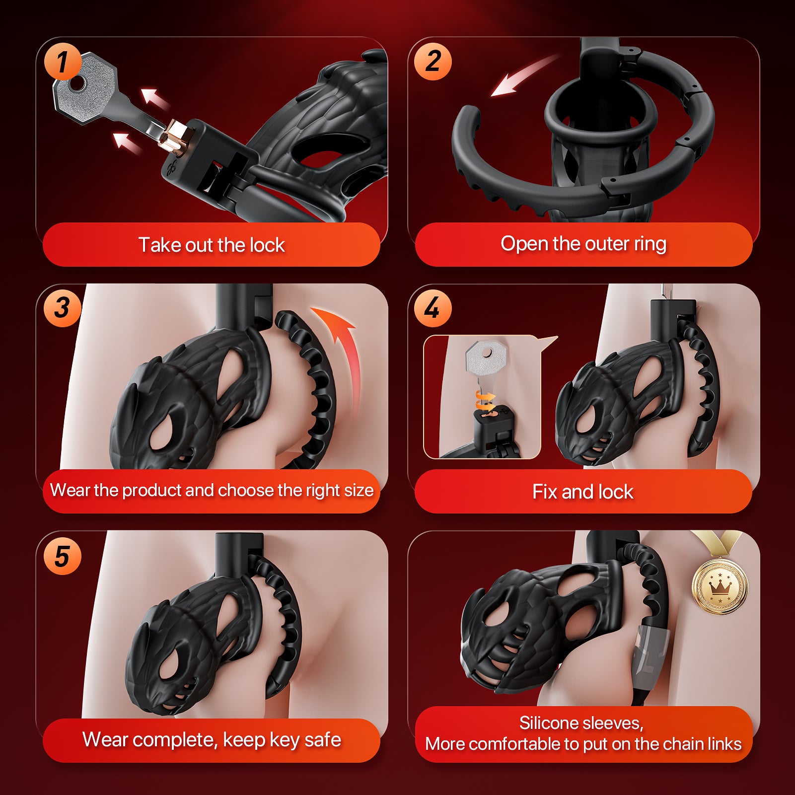 Male Chastity Cage, Large Lightweight Chastity Device with Adjustable 8 Sizes and Invisible Lock, Man Penis Exercise Bondage Gear & Accessories Sex Toys for Men Female Adult Toy