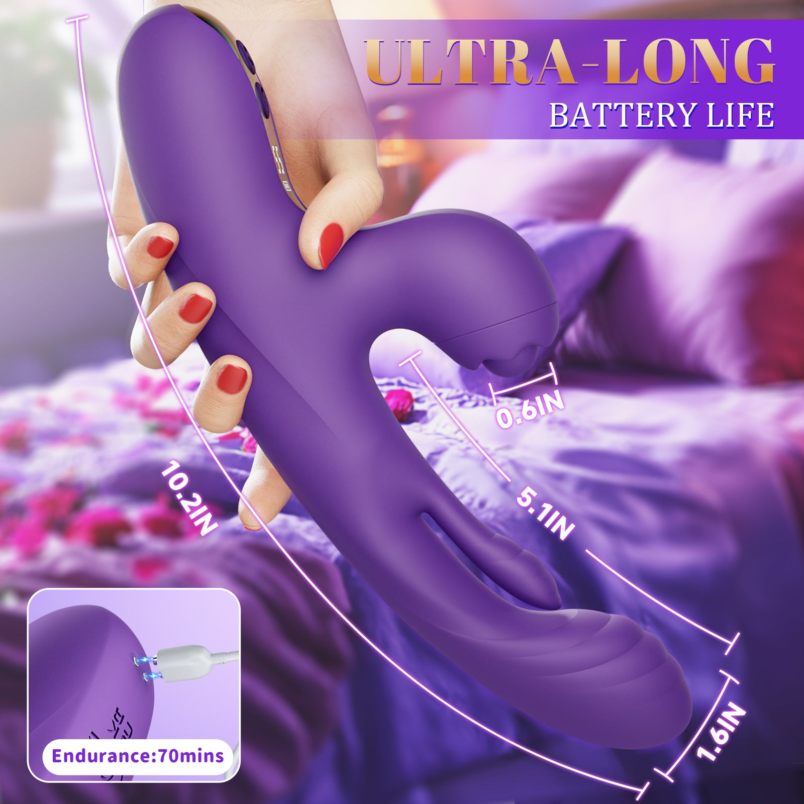 Flapping Vibrator G Spot Vibrator - 3 in 1 Rabbit Vibrator Women Sex Toys with 5 Flapping, Tapping & Vibrating Modes, Thrusting Female Vibrator Sex Toy LCD Display Adult Toys for Couples