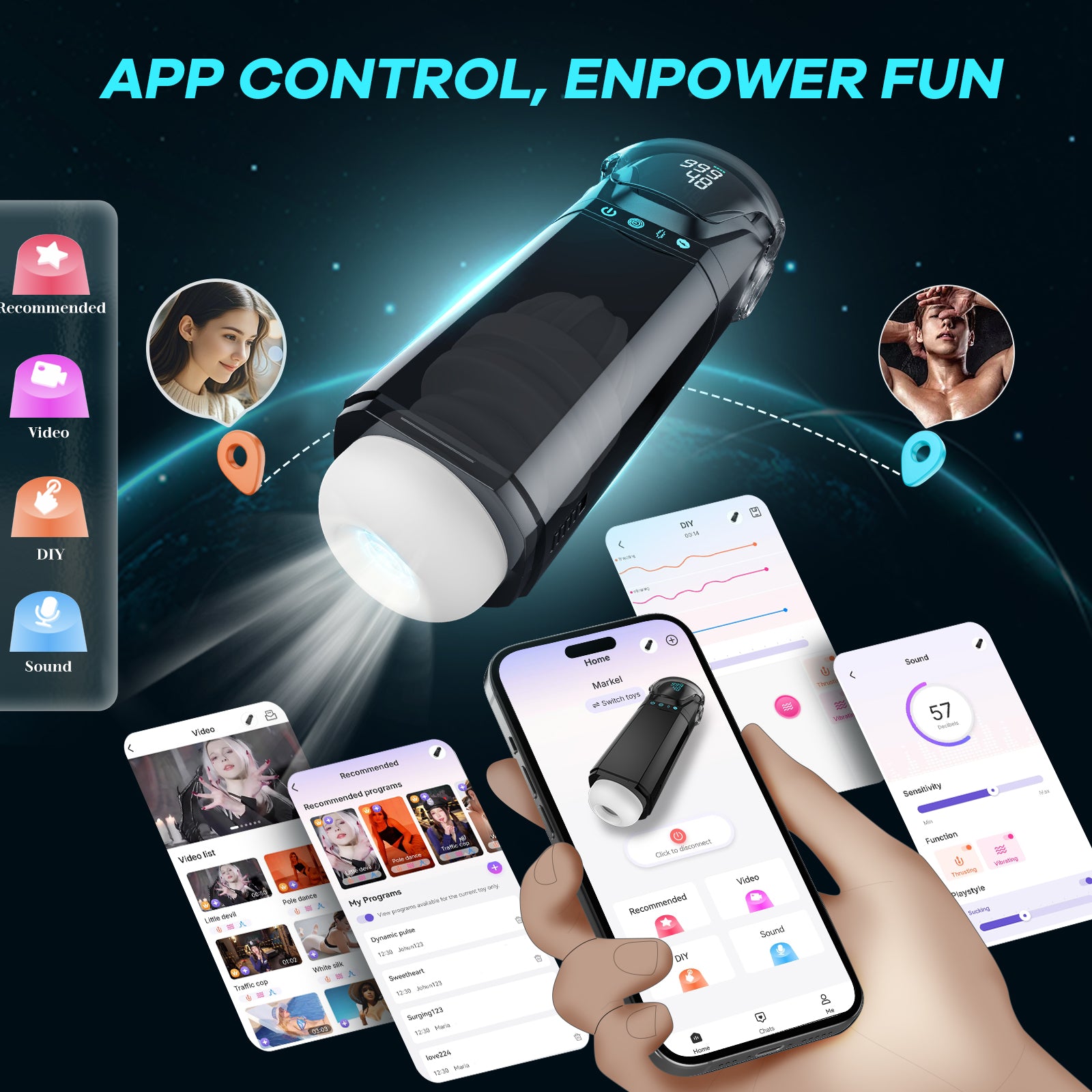 EORONE Male Masturbator Mens Sex Toys - Penis Pump Sex Toy for Men with 9 Sucking & 9 Thrusting & 9 Vibrating, APP Control Adult Toys Pocket Pussy 3D Male Stroker with Visual Screen Blowjob S&M Whips