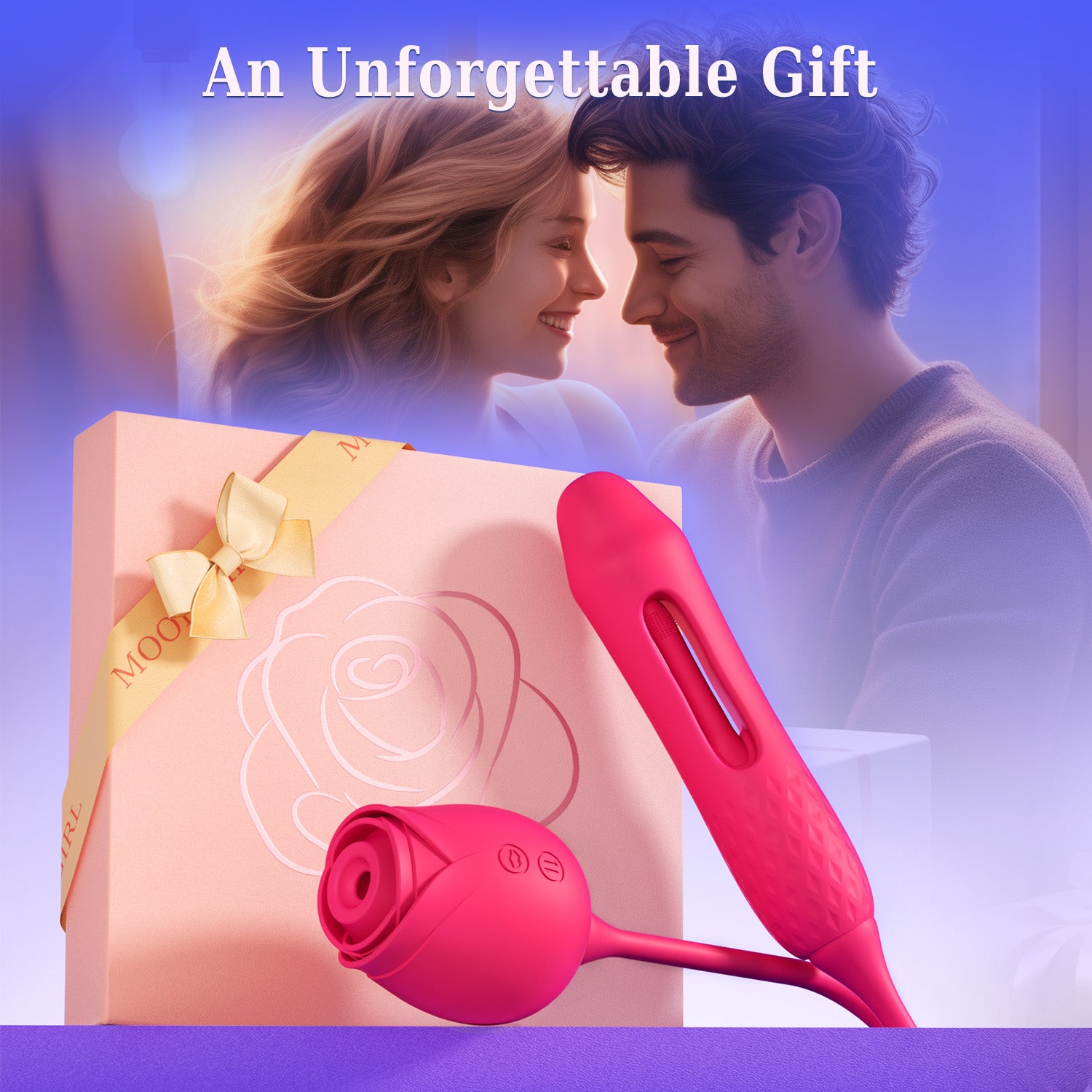 Vibrator Dildo Sex Toys for Women - MOOLIGIRL Rose Sex Toy with Thrusting G Spot Vibrators & 10 Sucking Modes for Clitoral Nipple Stimulation Anal Double-Ended Dildos Adult Sex Toys Games for Couples