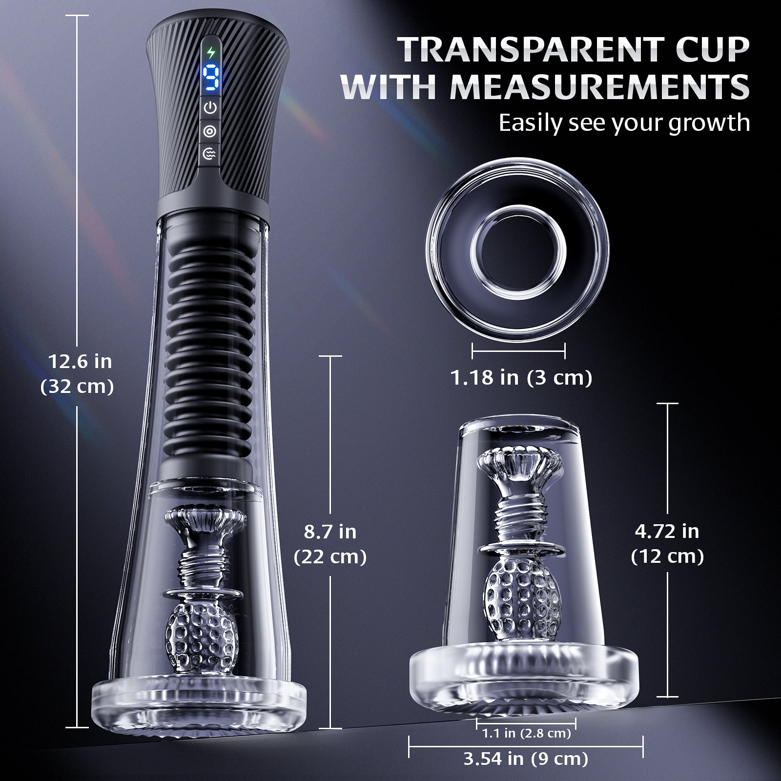 Male Masturbator Penis Pump Enlarger - Transparent Visual Male Sex Toys for Men, APP Control Vibrating Spring & Vacuum Suction with 2 Replaceable Sleeves & 6 Penis Rings for Masturbation Glans Trainer