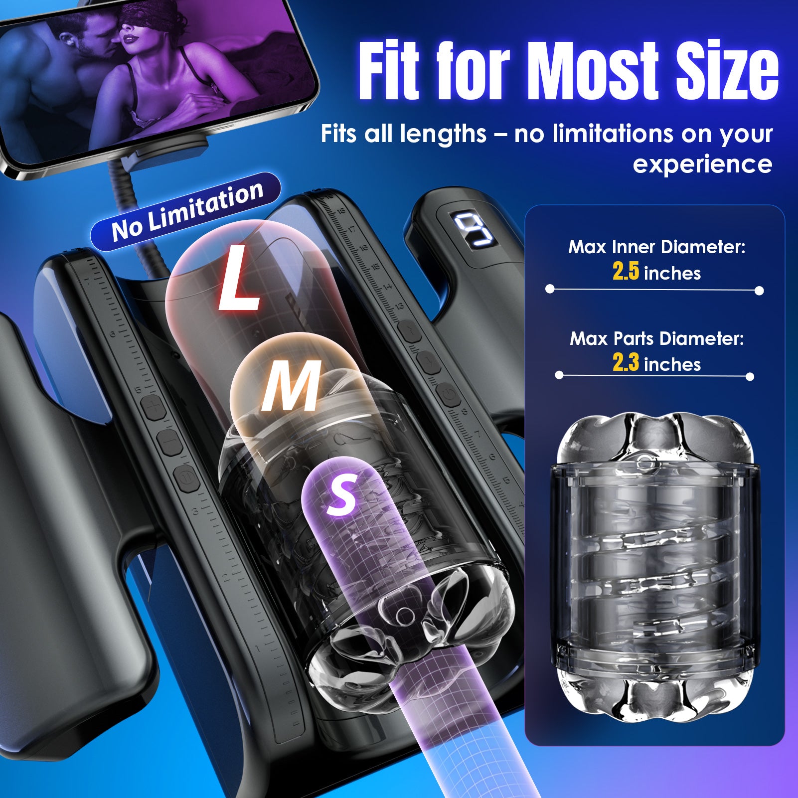 Male Masturbator Sex Toys for Men - EINSEO Pocket Pussy Adult Toys with 7.8in Adjustable Thrusting Length & 9 Speeds, LCD Male Sex Toy Hands Free Masturbators with 2 Sleeves & Phone Stand Male Stroker