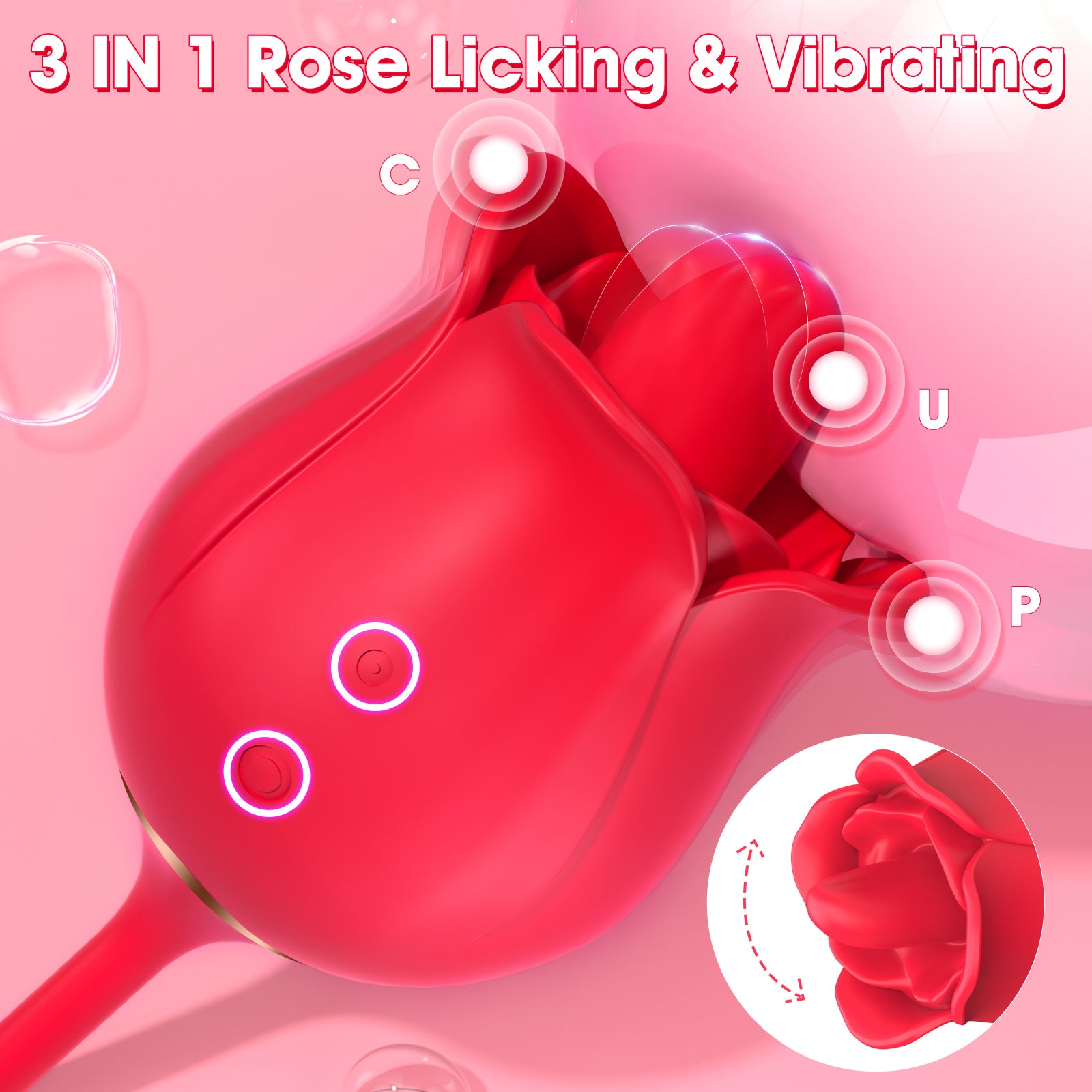 Pulsating Dildo Clitoral Stimulator Tongue Licking Rose Vibrator--Stella
