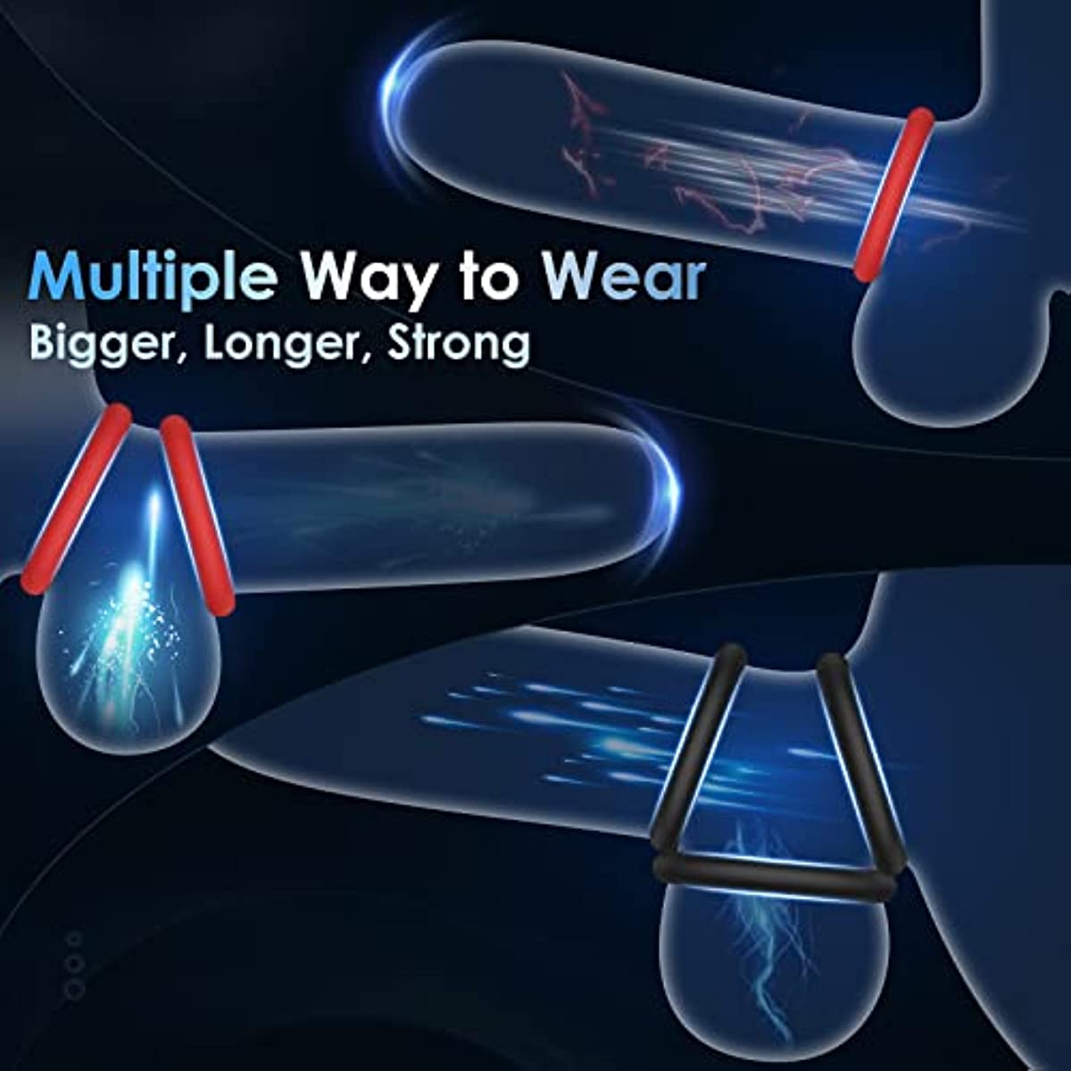 7 Different Sizes Soft Silicone Penis Ring with Vibrator for Erection - JACK