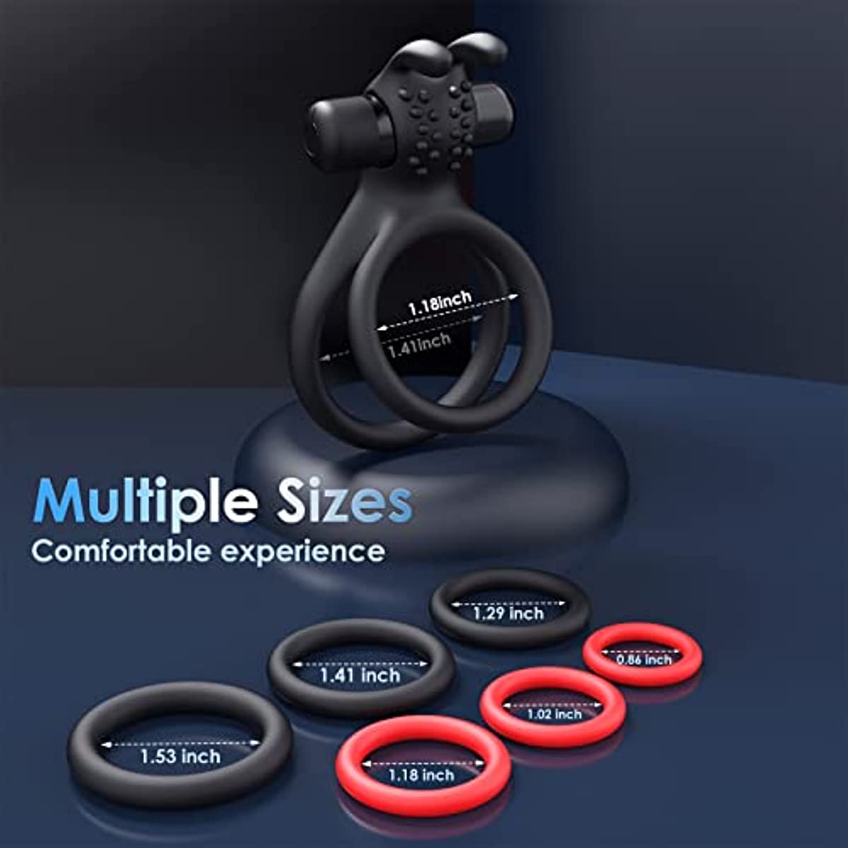 7 Different Sizes Soft Silicone Penis Ring with Vibrator for Erection - JACK