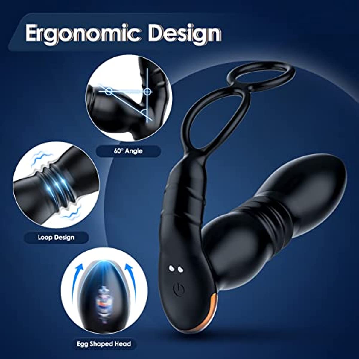 Thrusting Anal Vibrator Prostate Massager with Penis Ring- Pearl