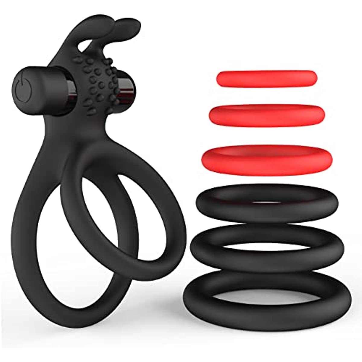 7 Different Sizes Soft Silicone Penis Ring with Vibrator for Erection - JACK