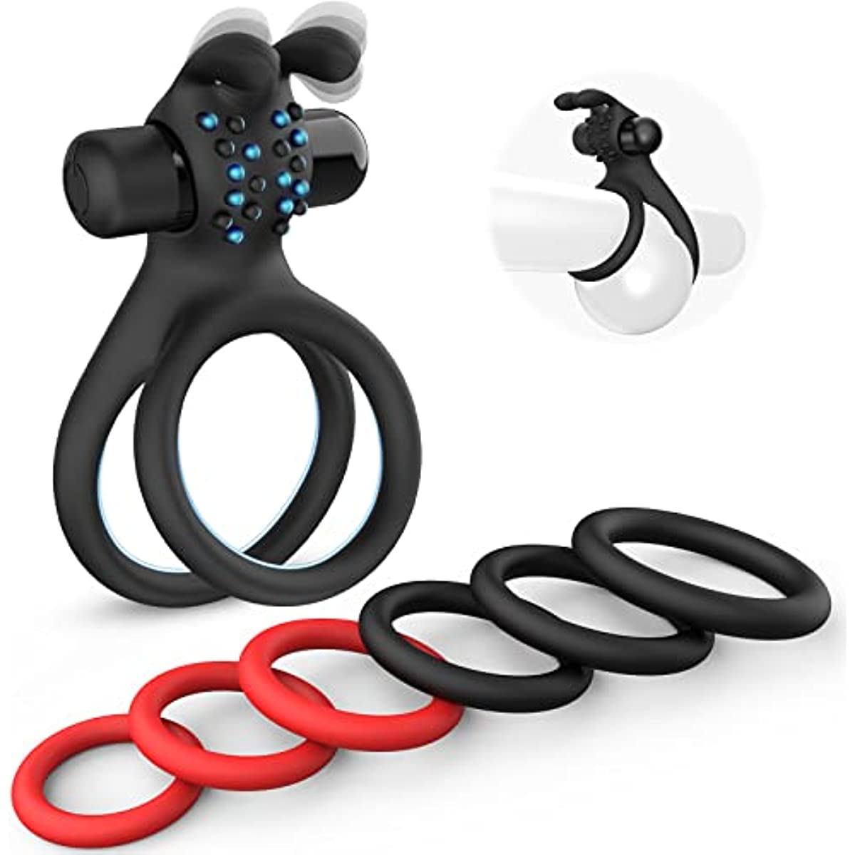 7 Different Sizes Soft Silicone Penis Ring with Vibrator for Erection - JACK