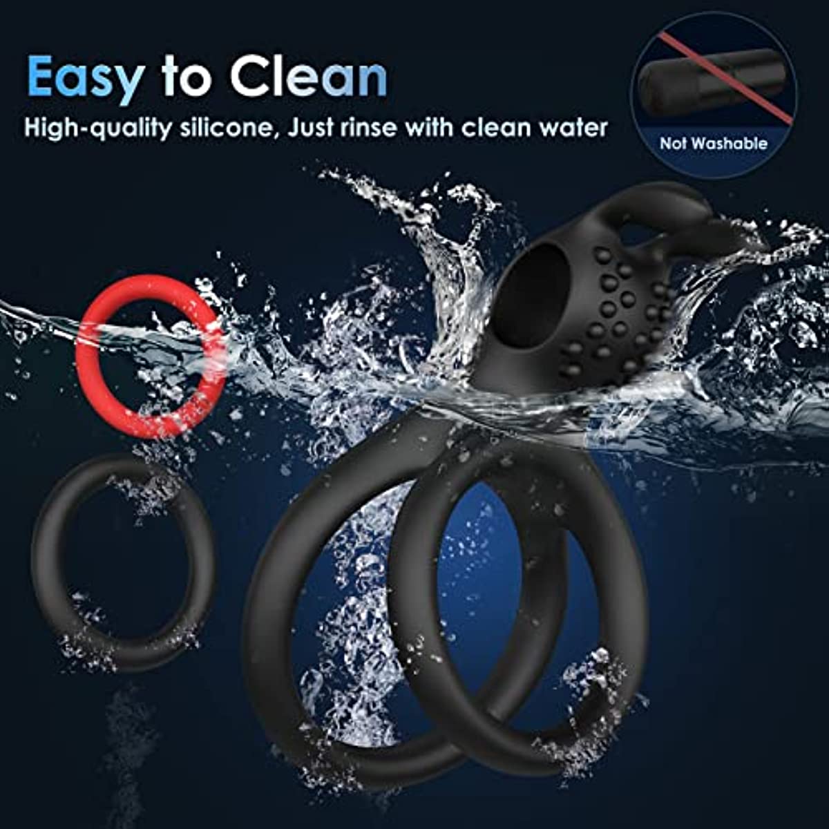7 Different Sizes Soft Silicone Penis Ring with Vibrator for Erection - JACK