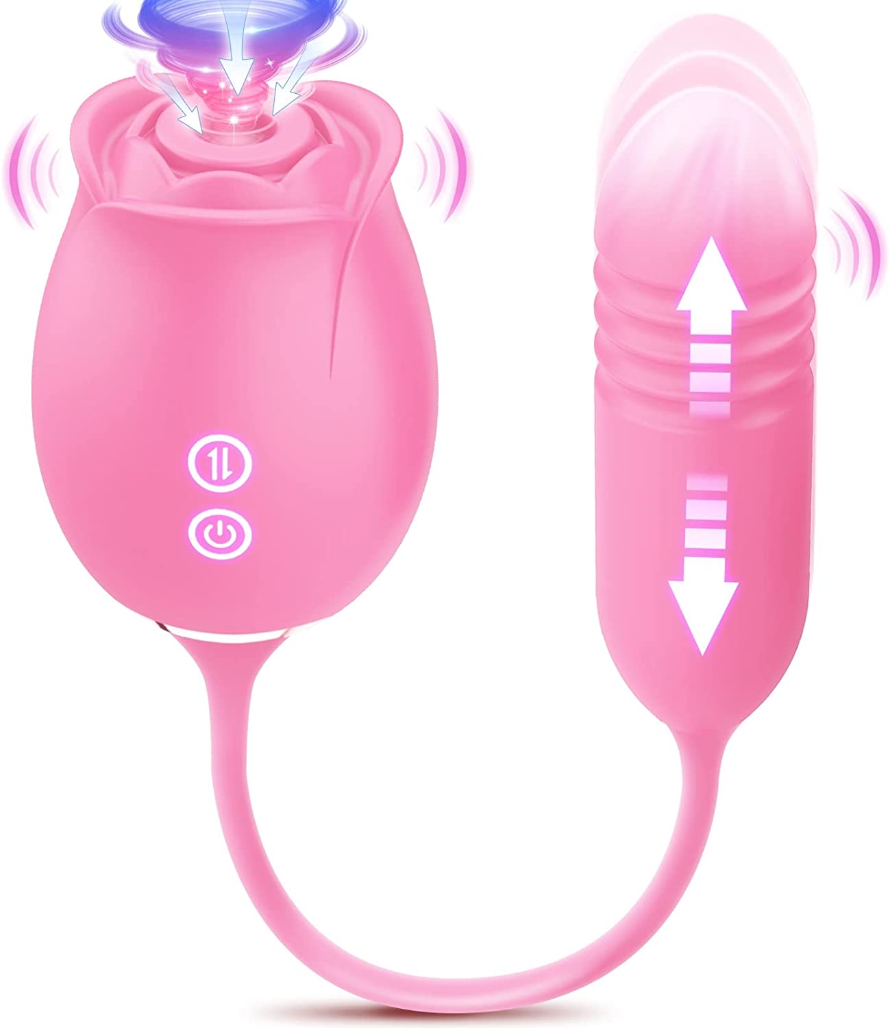 Upgraded Rose Sex Sucker Sucking Thrusting Dildo--Pink