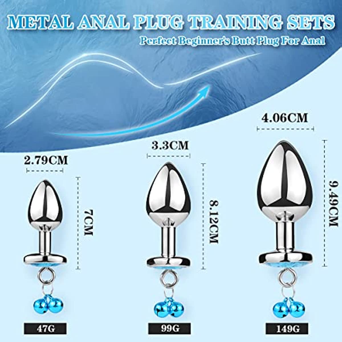 Training Butt Plug Kit, Sex Toy 3 Pcs Jeweled Design - Bell