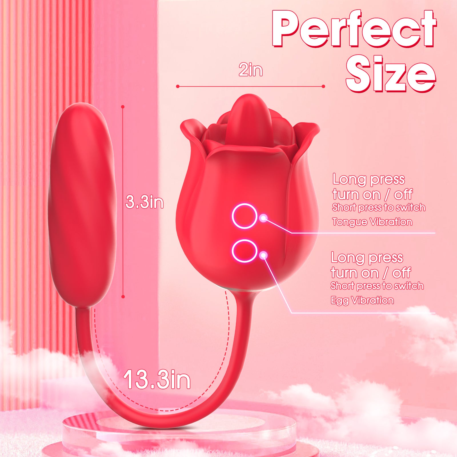 Pulsating Dildo Clitoral Stimulator Tongue Licking Rose Vibrator--Stella
