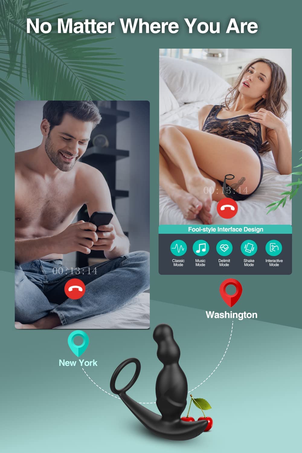 App & Remote Control with 3 Rotating & 9 Vibrating Anal Plug - Luz