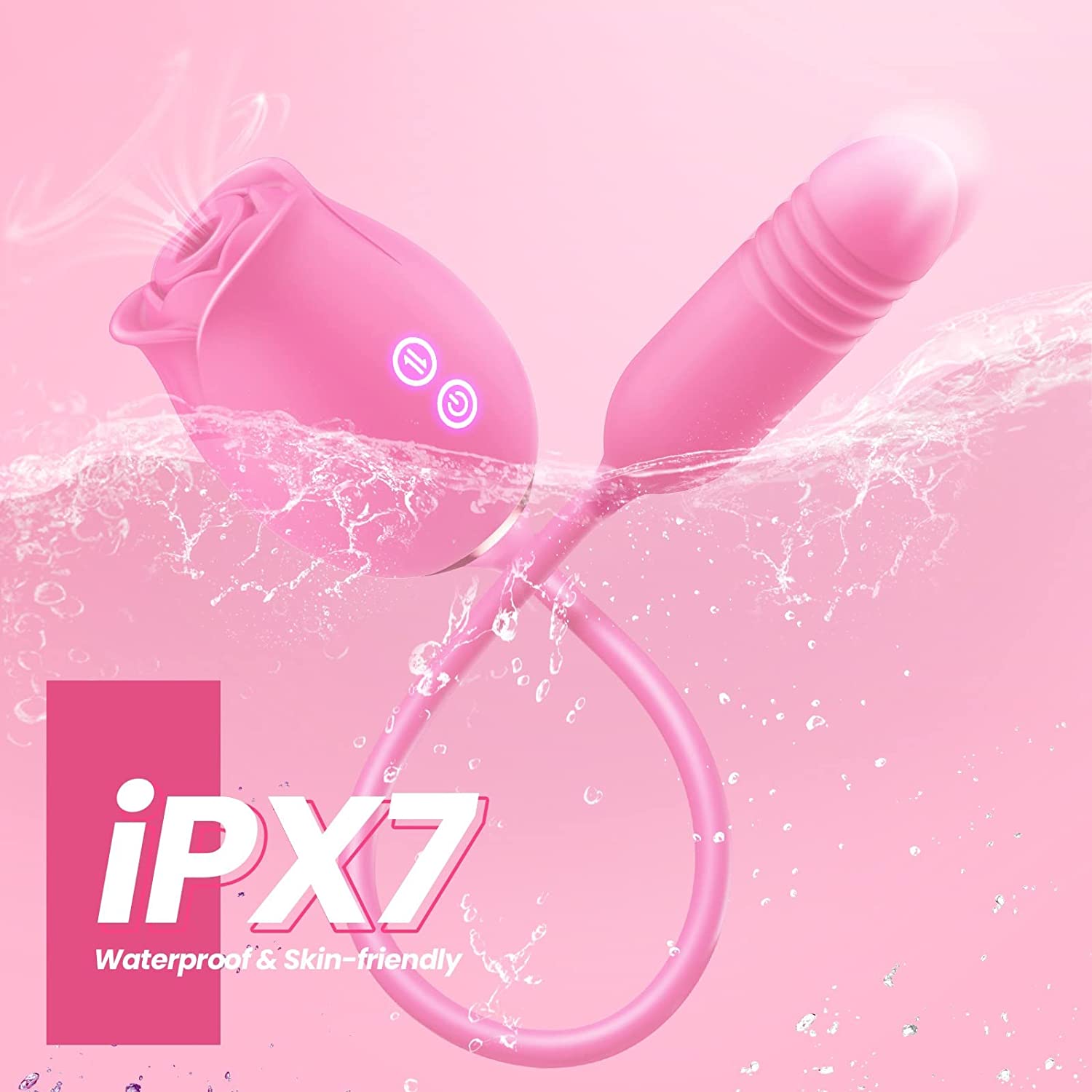 Upgraded Rose Sex Sucker Sucking Thrusting Dildo--Pink