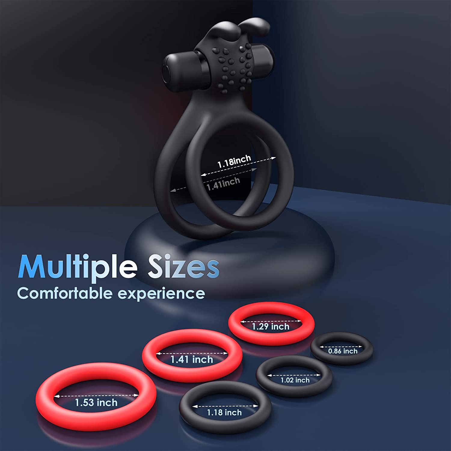 7 Different Sizes Soft Silicone Penis Ring with Vibrator for Erection - JACK