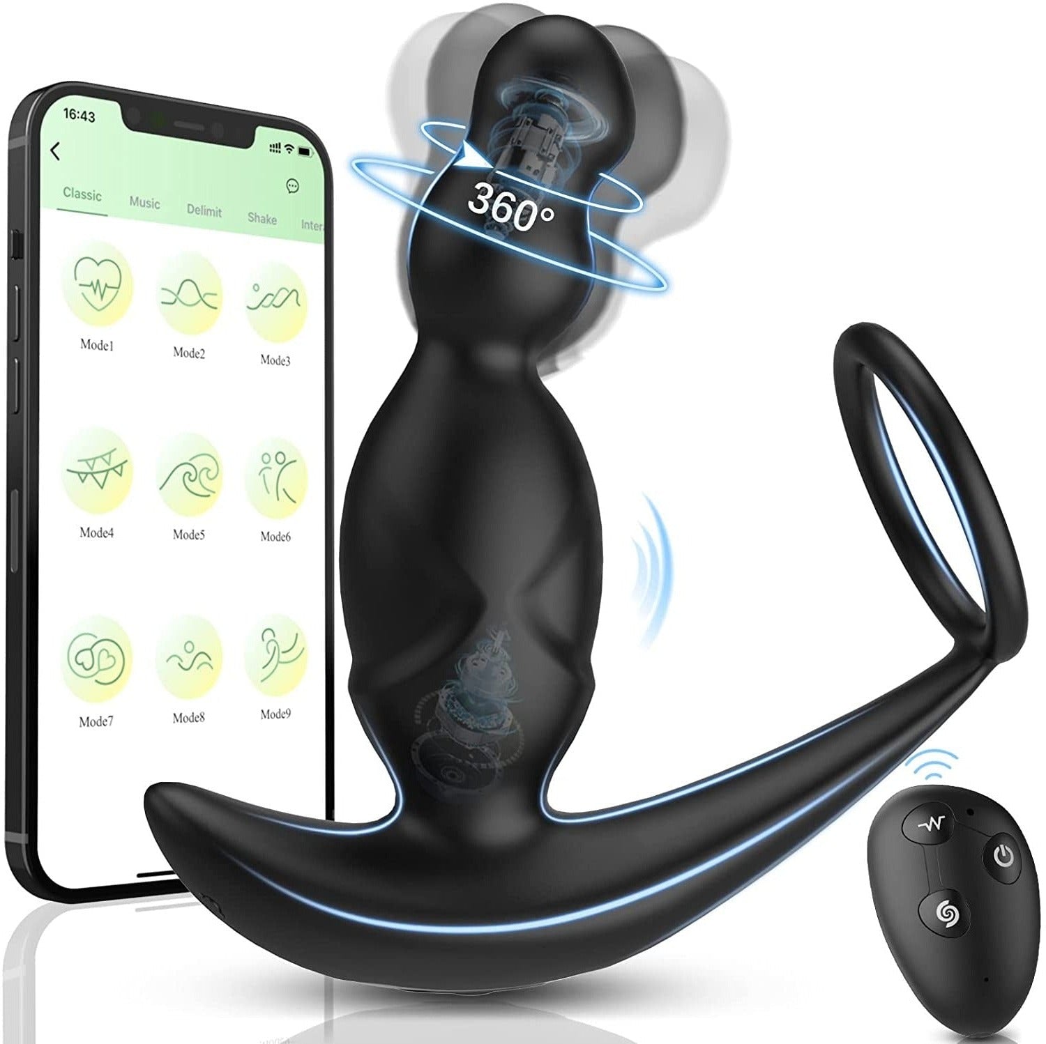 App & Remote Control with 3 Rotating & 9 Vibrating Anal Plug - Luz