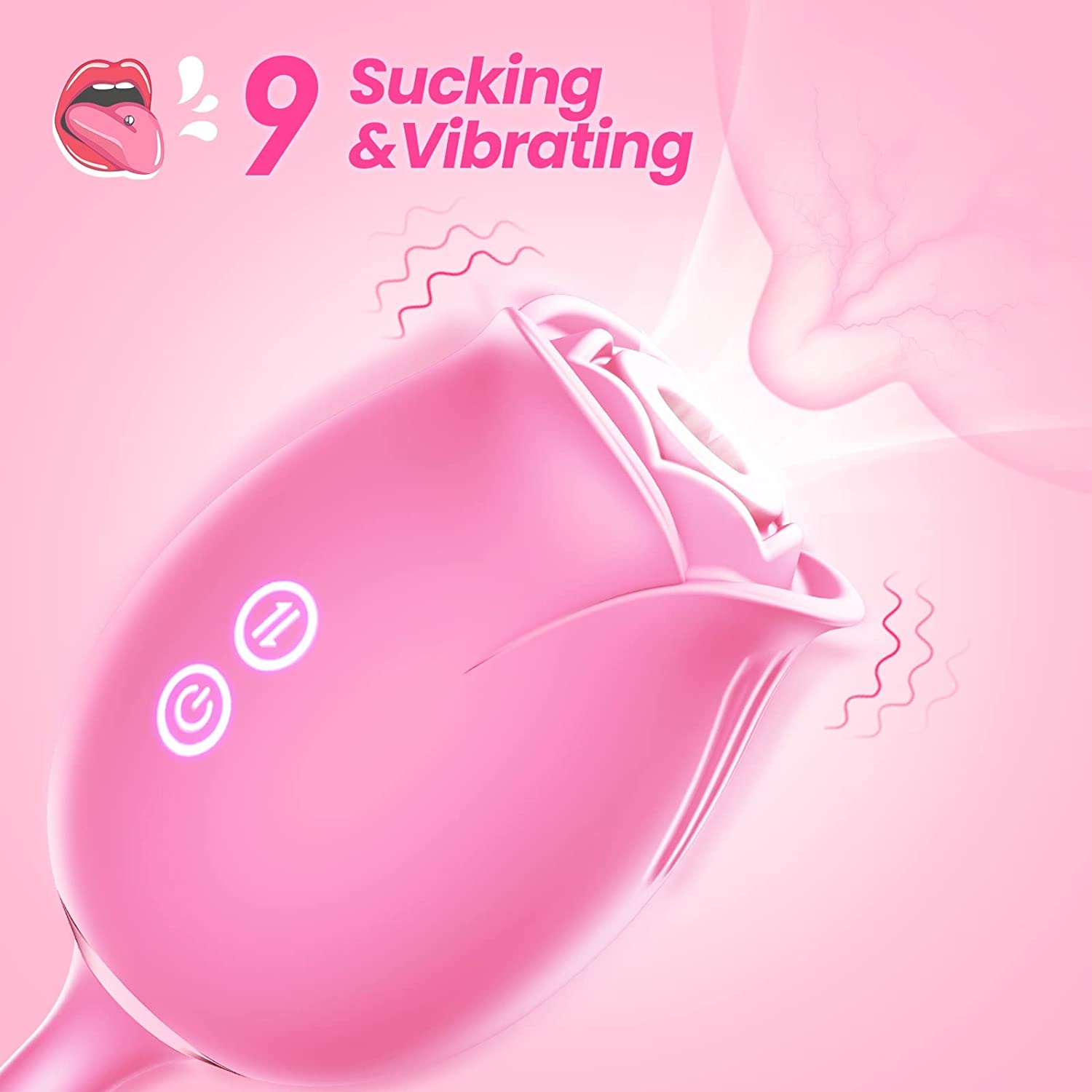 Upgraded Rose Sex Sucker Sucking Thrusting Dildo--Pink