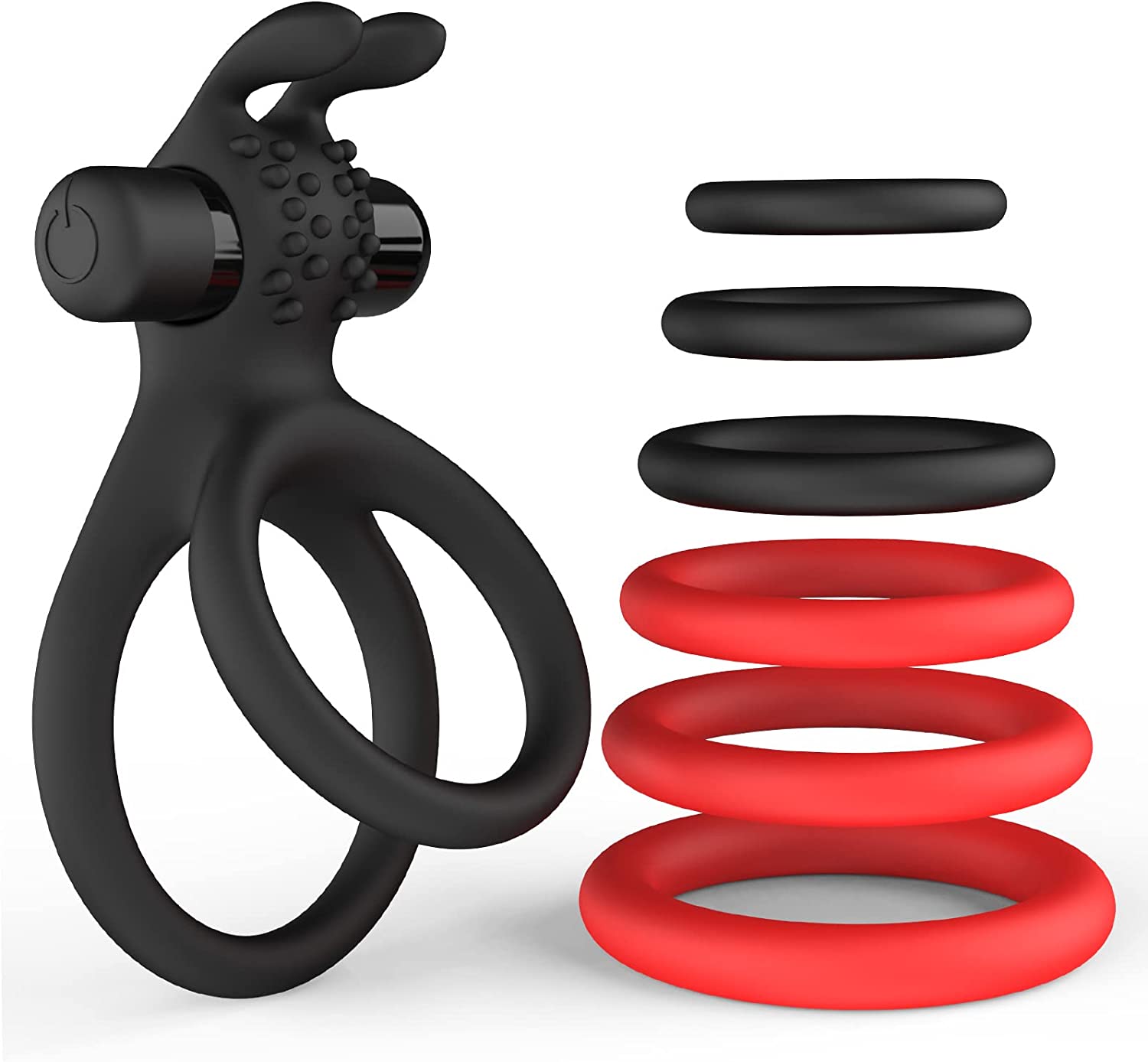 7 Different Sizes Soft Silicone Penis Ring with Vibrator for Erection - JACK