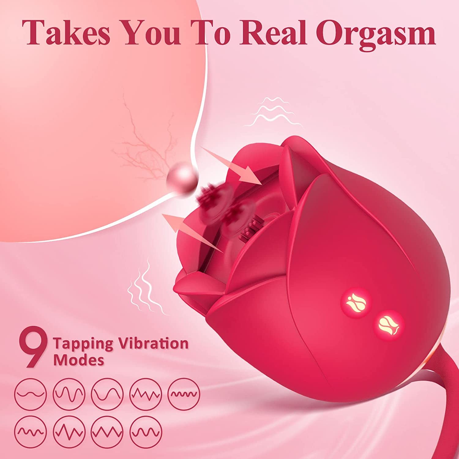 18 Flapping Rose Vibrator with Thrusting Dildo Sex Toy - Eilene