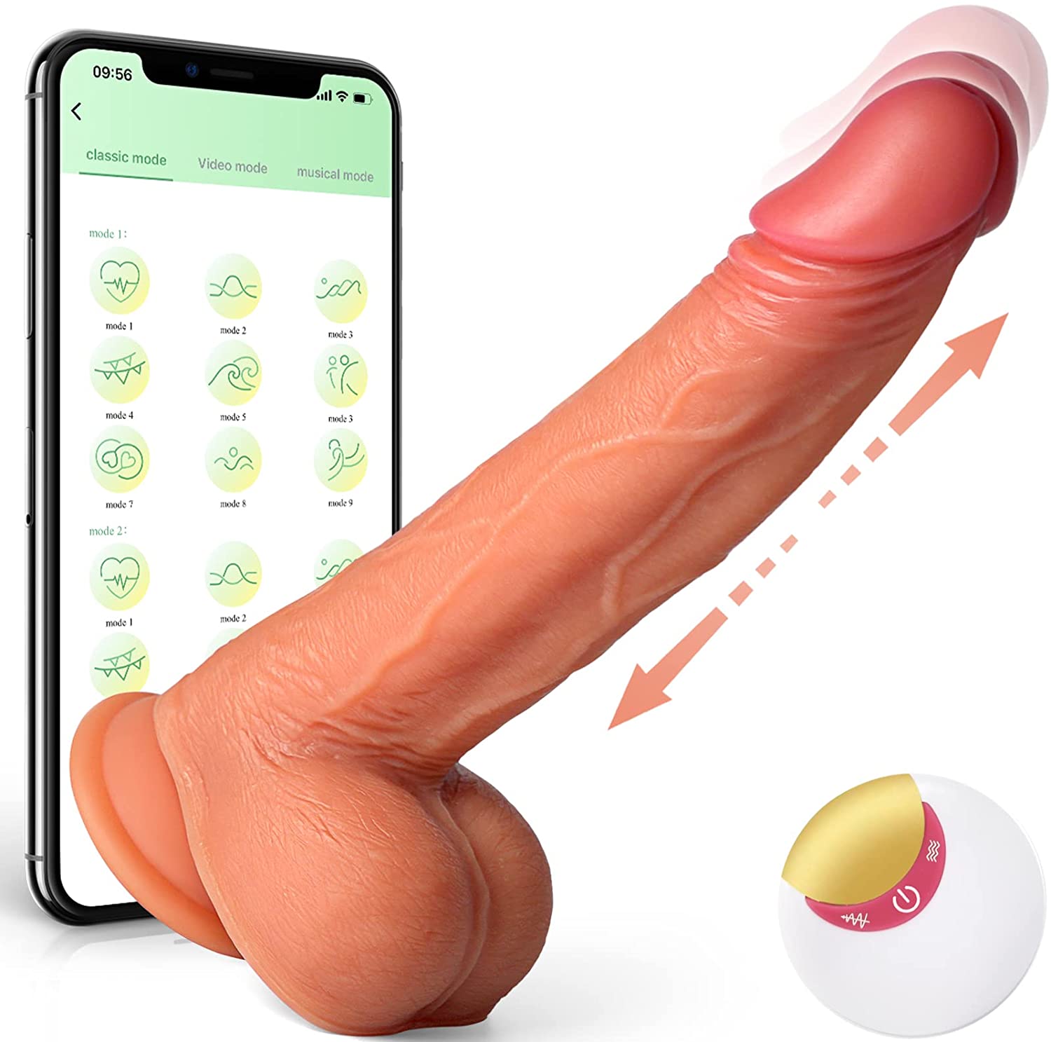 Thrusting Realistic Dildo Vibrator 8 Thrusting&Vibrating Modes 8.7in -Basil
