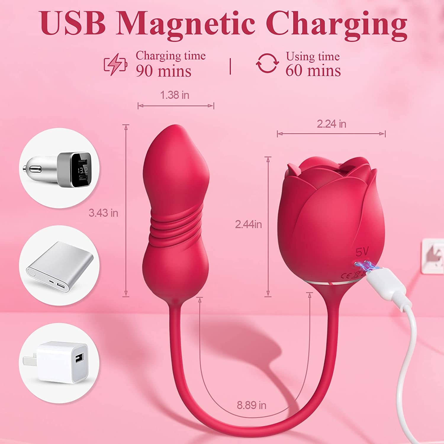 18 Flapping Rose Vibrator with Thrusting Dildo Sex Toy - Eilene