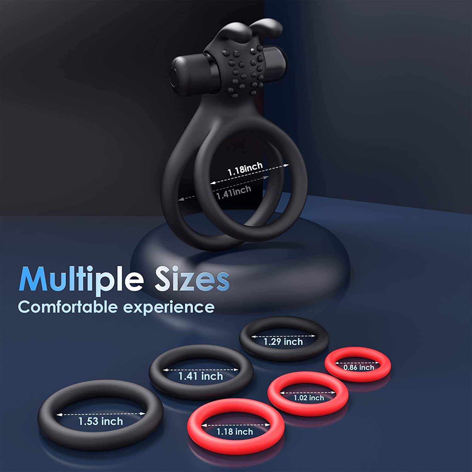 7 Different Sizes Soft Silicone Penis Ring with Vibrator for Erection - JACK