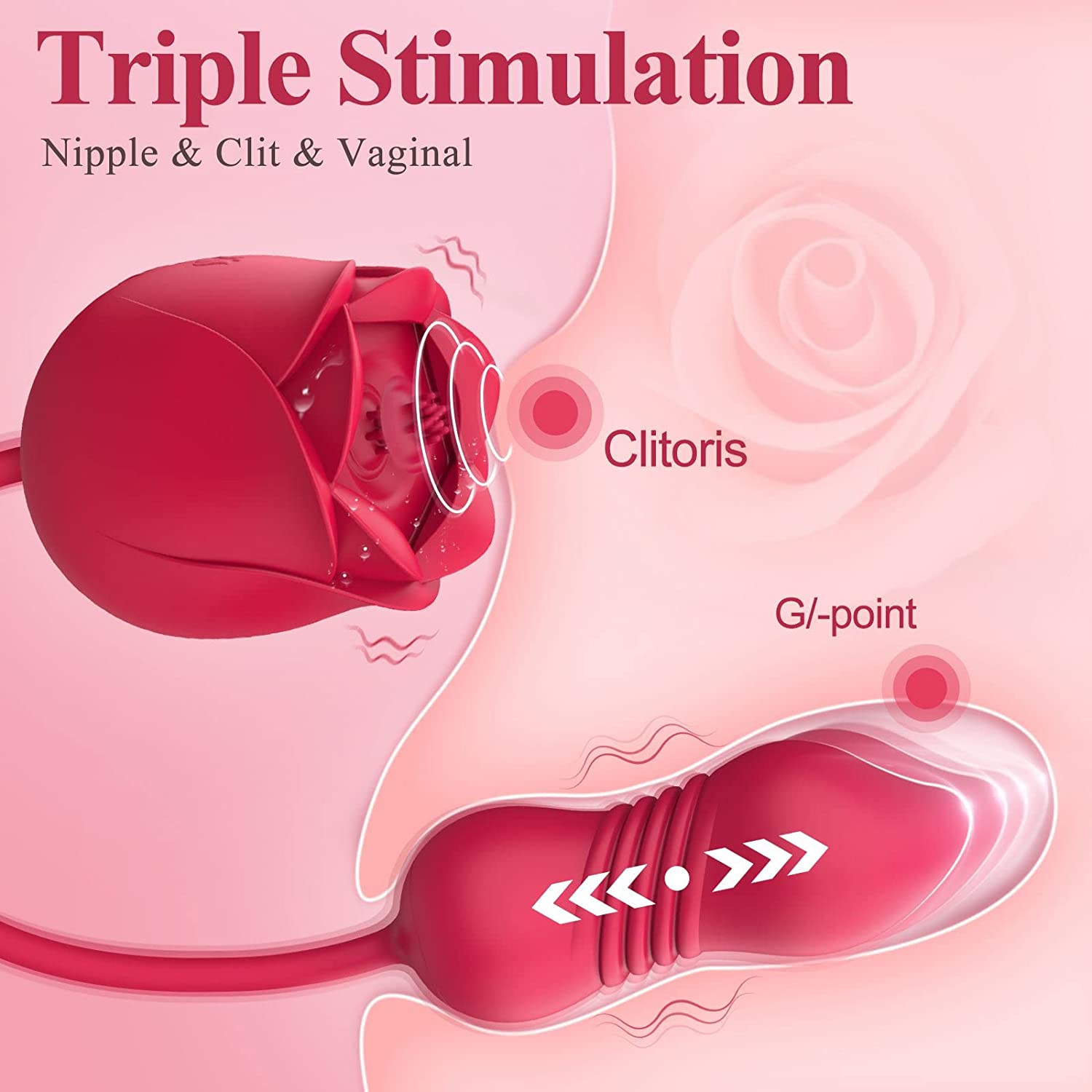 18 Flapping Rose Vibrator with Thrusting Dildo Sex Toy - Eilene