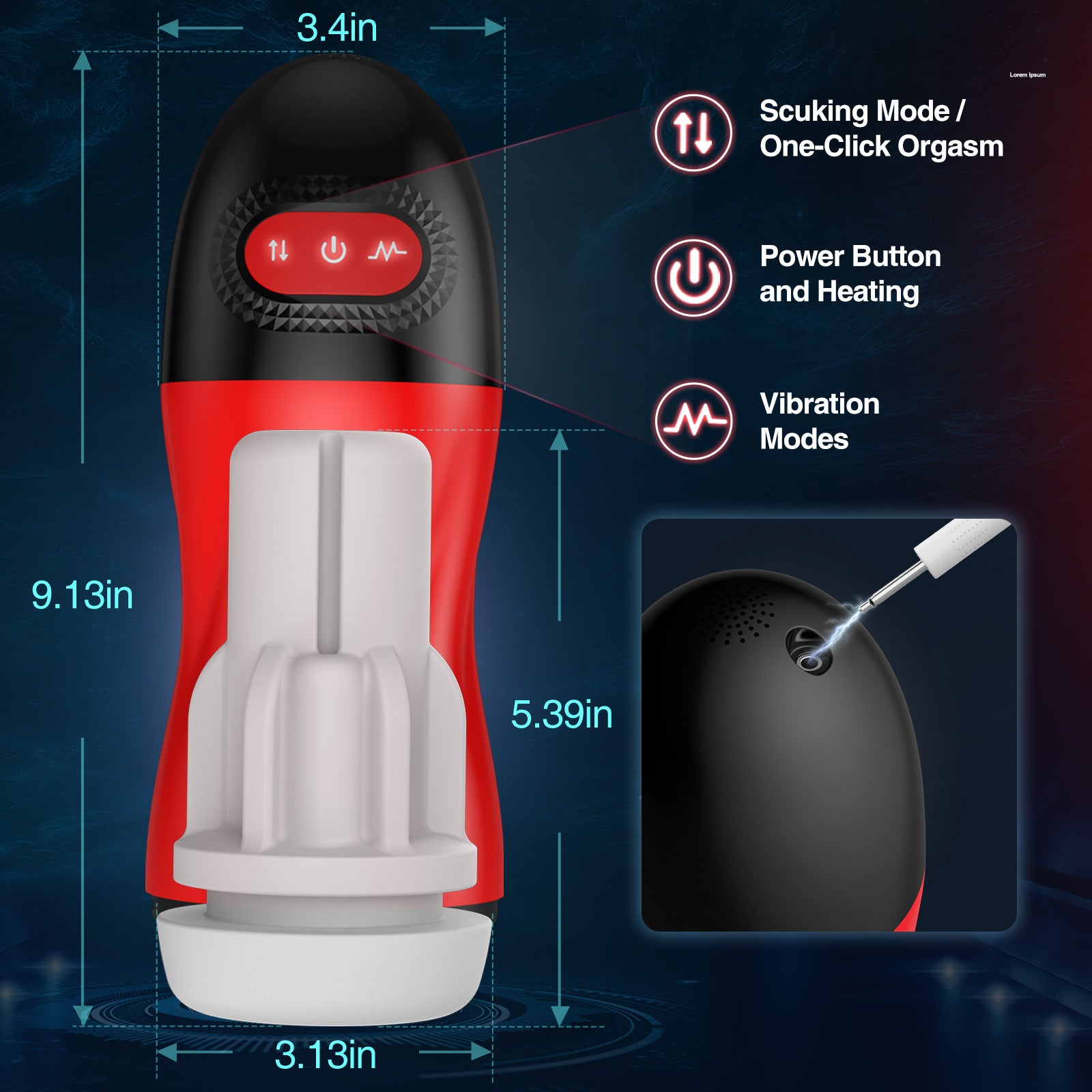 Sucking Male Masturbator Cup with 9 Suckion & 10 Vibrating & Heating for Mens--Stark