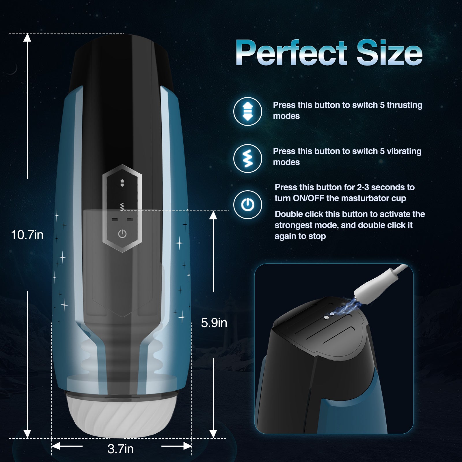 Automatic Male Masturbators with 5 Thrusting&5 Vibrating Modes--Galaxy