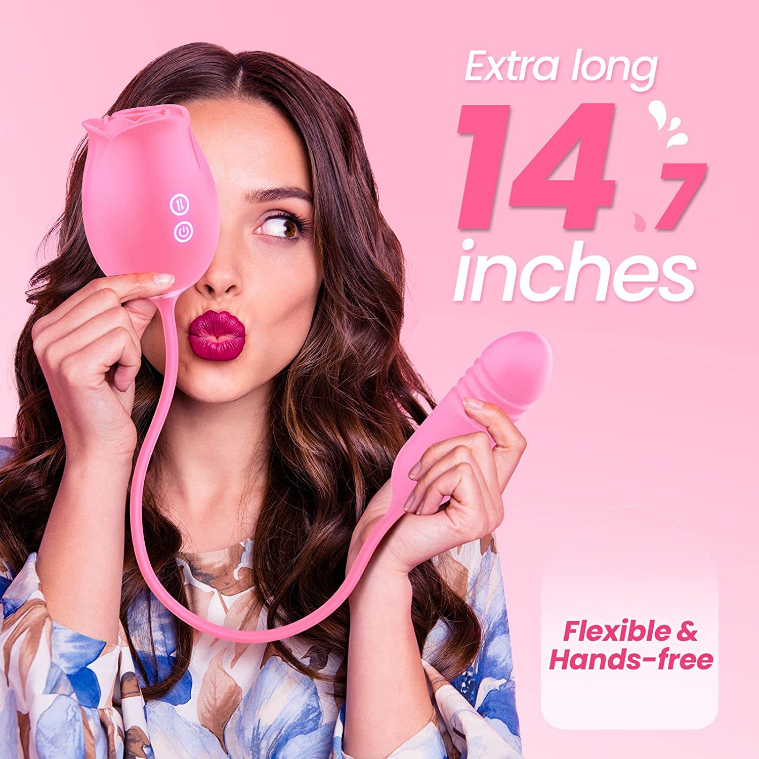 Upgraded Rose Sex Sucker Sucking Thrusting Dildo--Pink