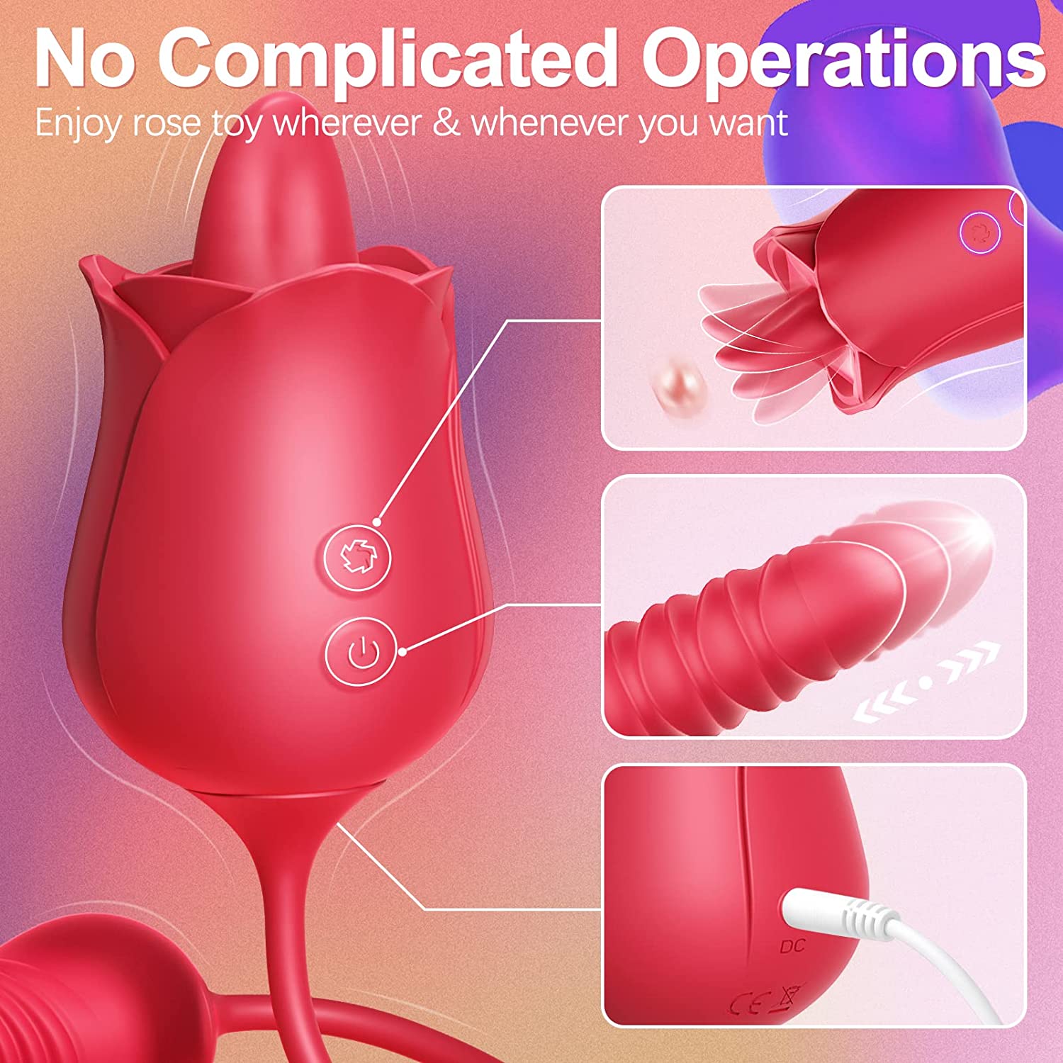 10 Modes Rose Thrusting Dildo Tongue Licking Vibrator - Meral