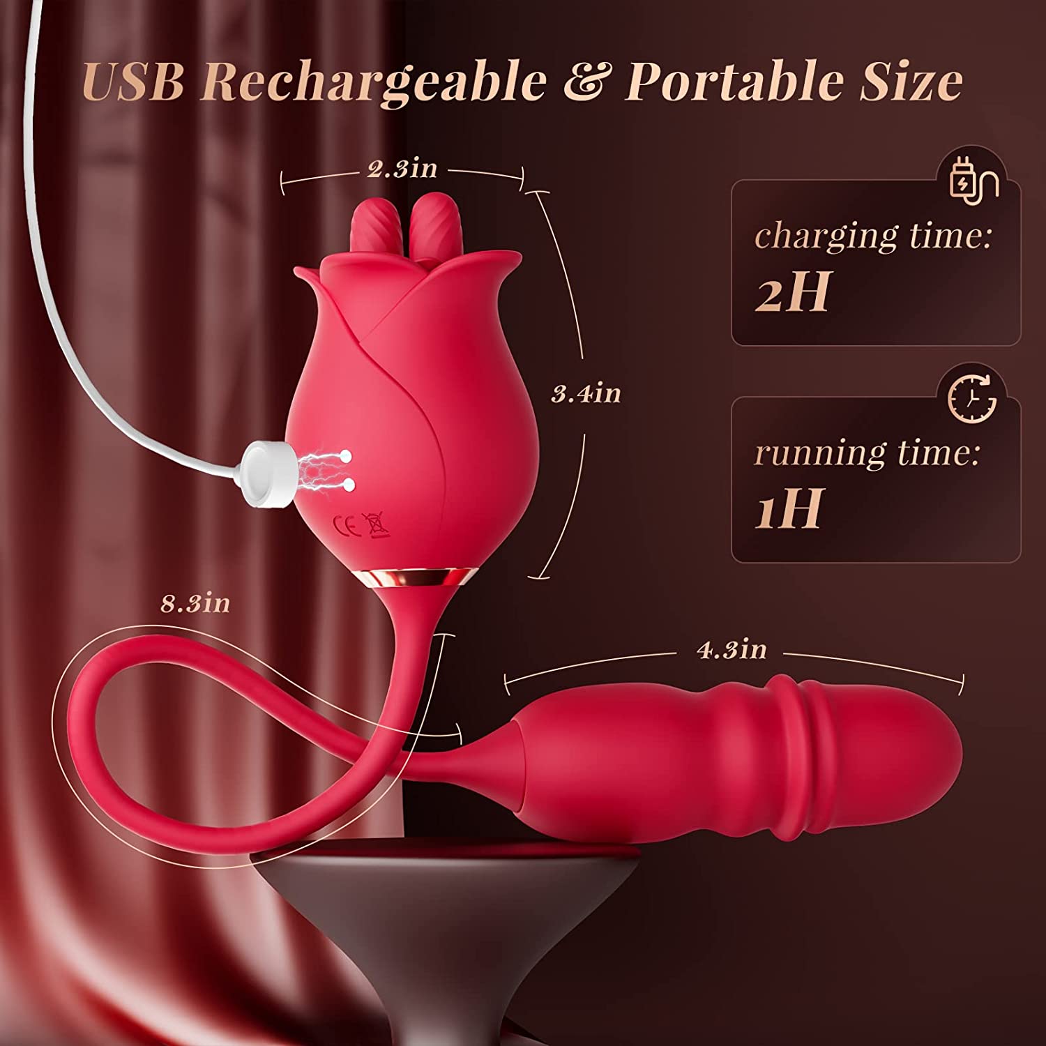 3in1 Dual Tongue Rose Toy Sex Stimulator for Women - Romeo