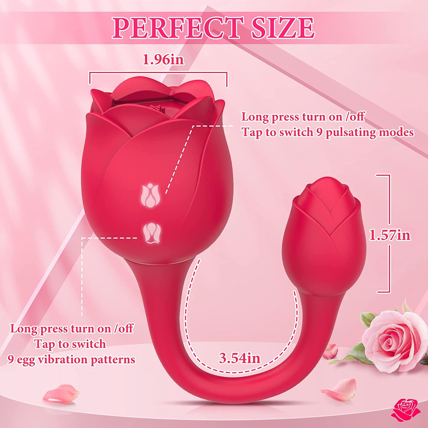 Rose Vibrator with 9 Pulsing & Vibrating ，Vibrating Dildo-Sara