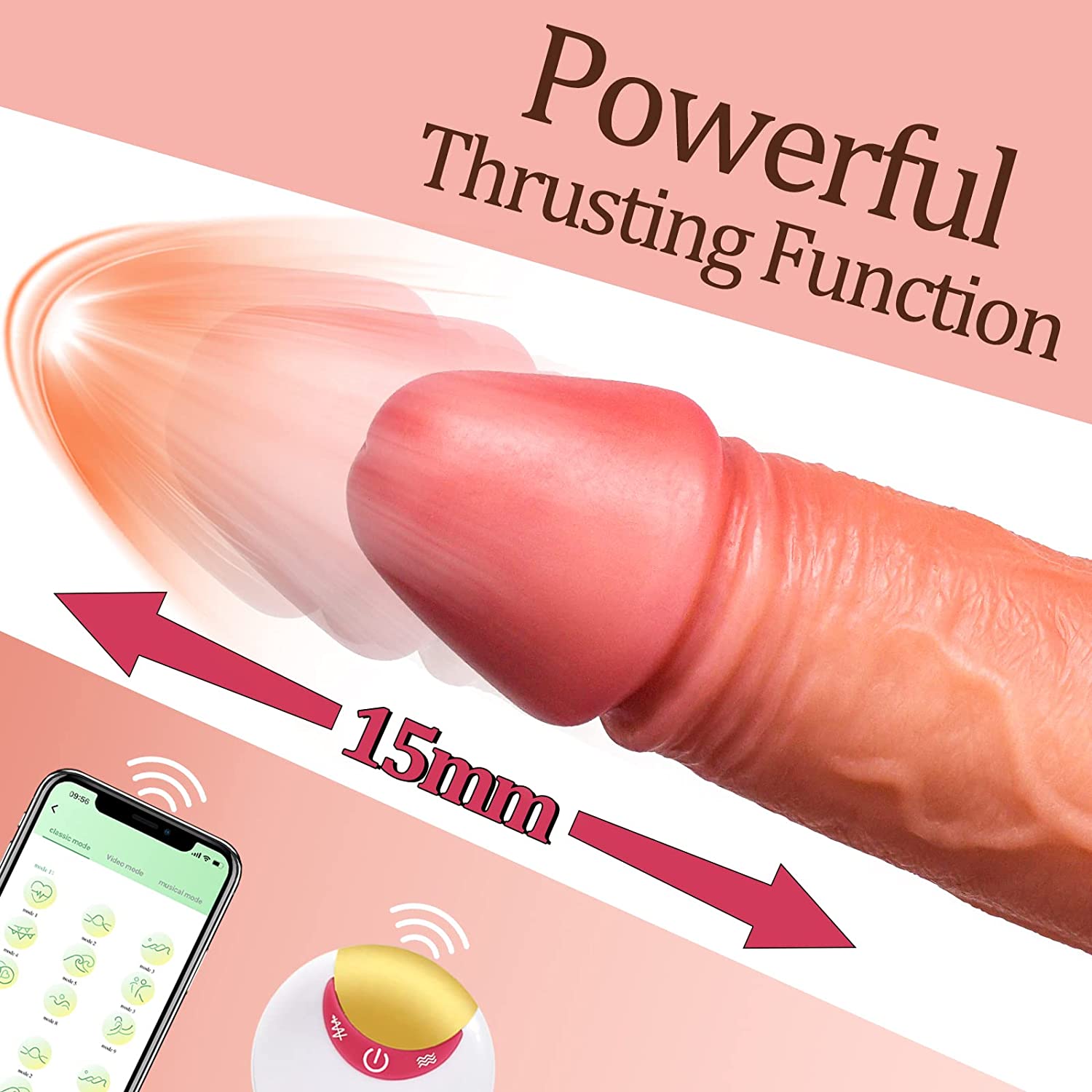 Thrusting Realistic Dildo Vibrator 8 Thrusting&Vibrating Modes 8.7in -Basil