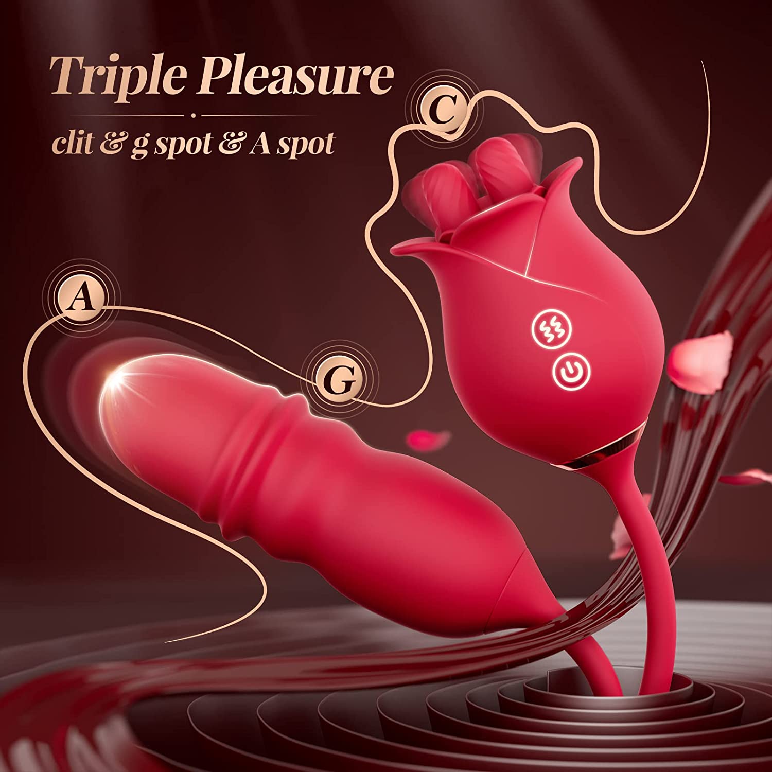 3in1 Dual Tongue Rose Toy Sex Stimulator for Women - Romeo