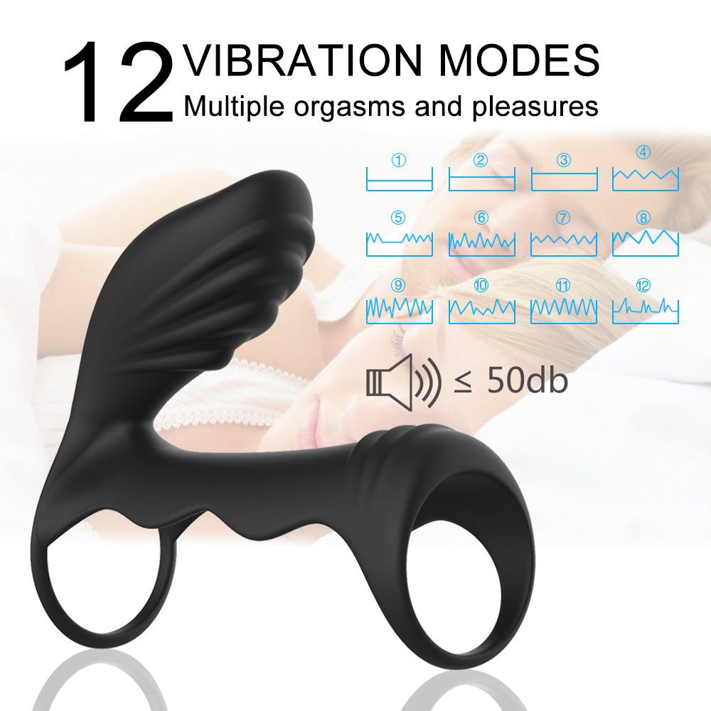 12 Vibration Modes Vibrating Penis Ring-Black