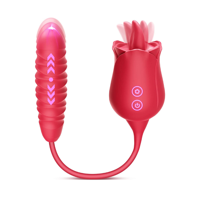 10 Modes Rose Thrusting Dildo Tongue Licking Vibrator - Meral